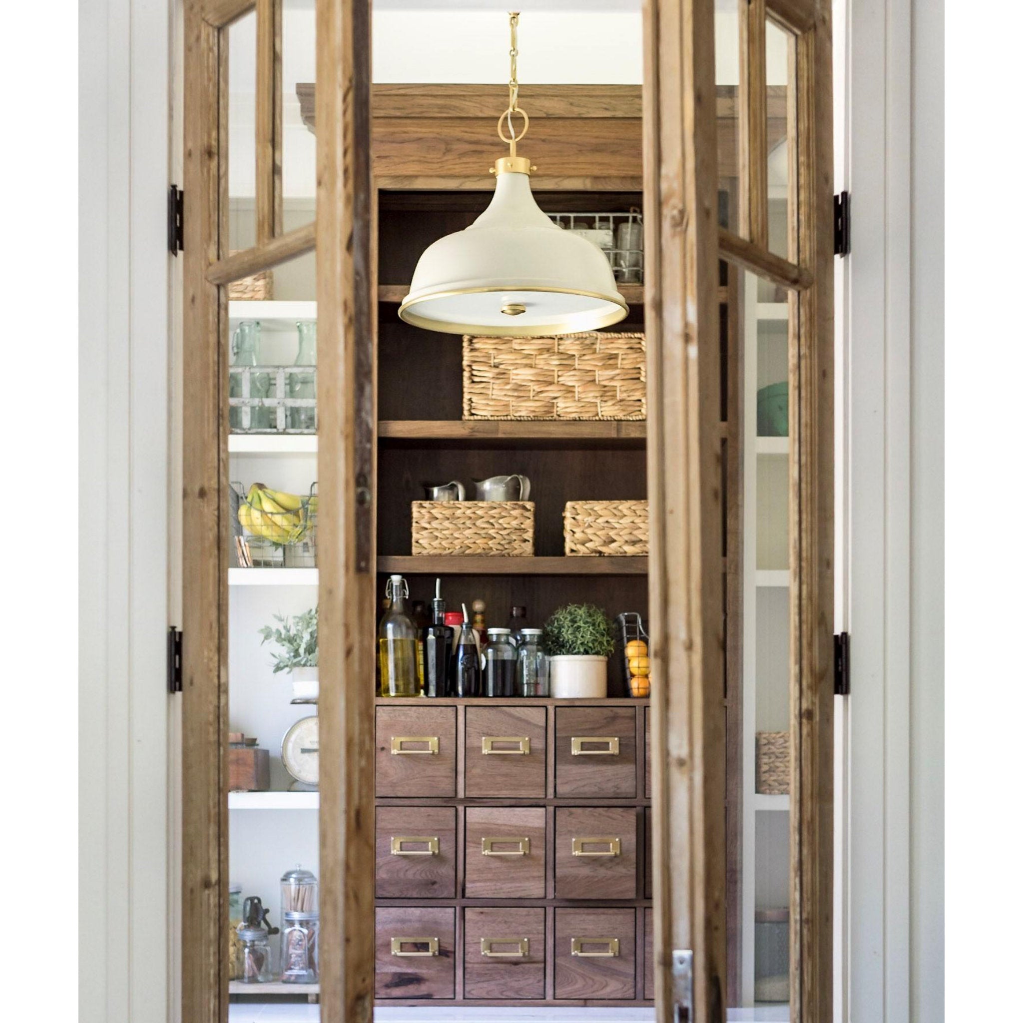 Painted No.1 3-Light Pendant in Aged Brass/Off White by Mark D. Sikes 18L x 18W x 16H