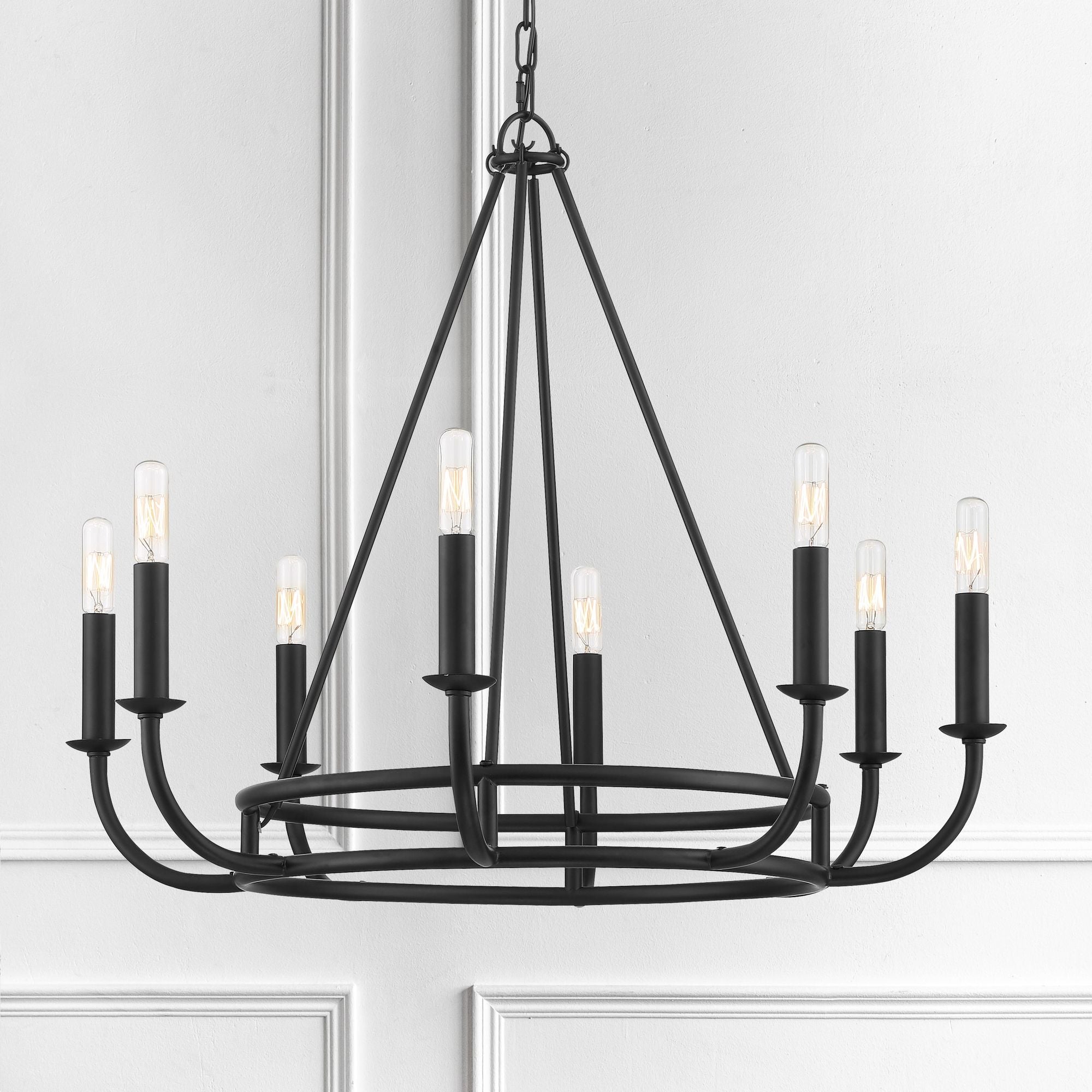 Bailey 8 Light Matte Black Chandelier 28"W x 22"H x 28"D