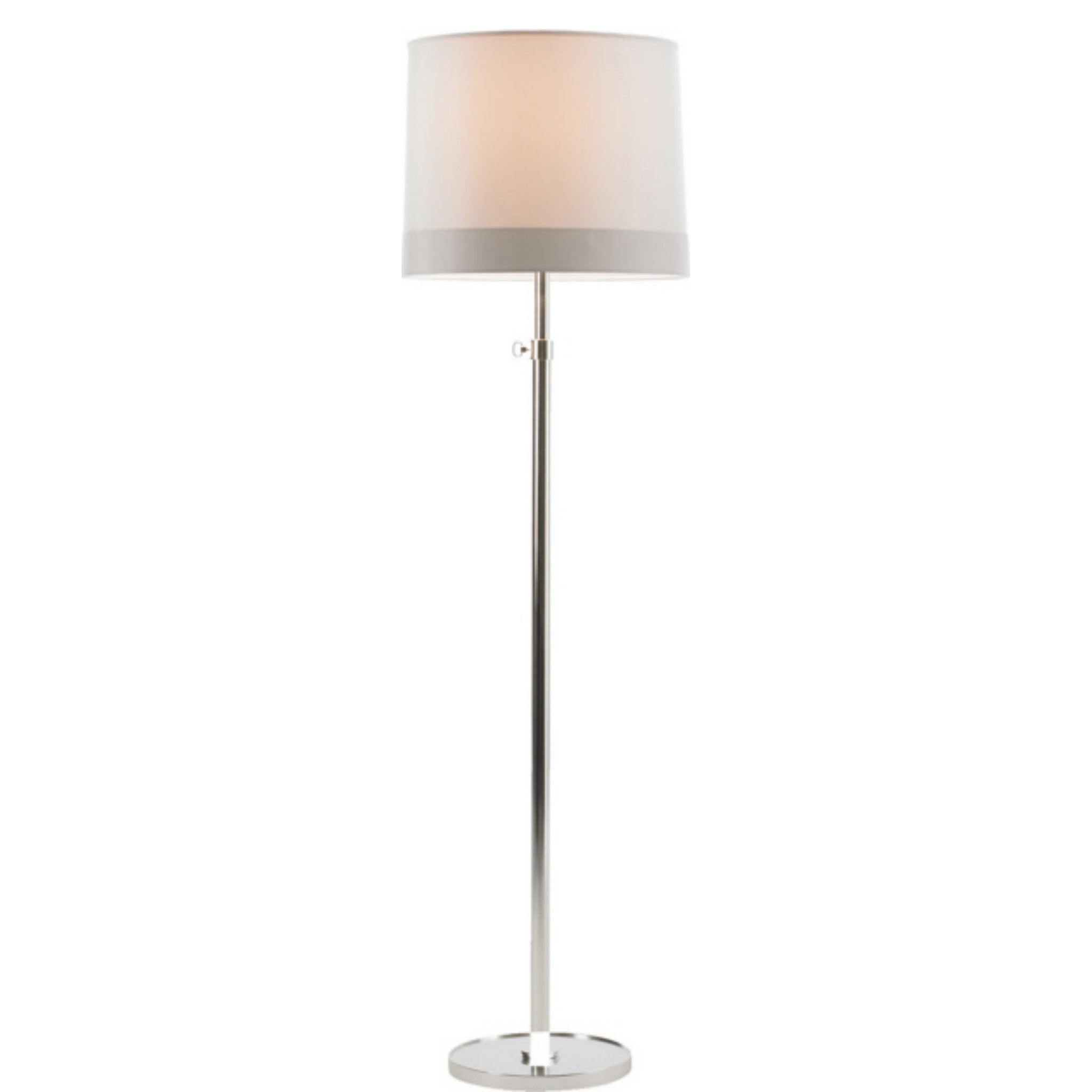 Barbara Barry Simple Floor Lamp in Soft Silver with Silk Banded Shade W19" x H62.5" - 80"