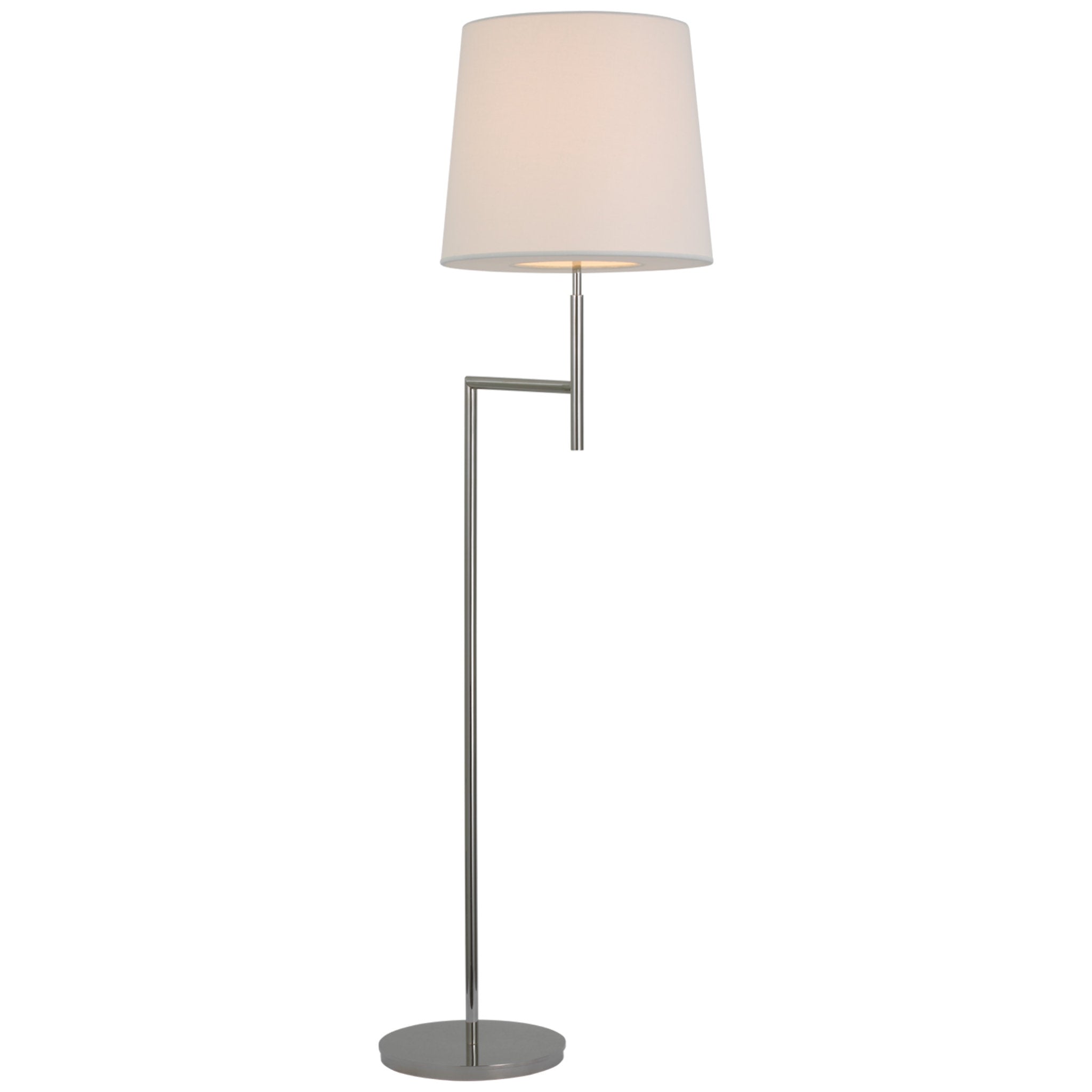 Barbara Barry Clarion Bridge Arm Floor Lamp in Polished Nickel with Linen Shade W15" x H59"