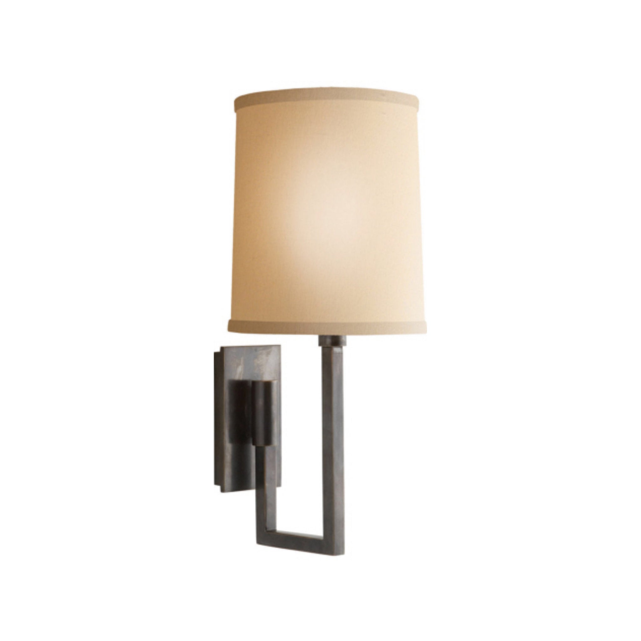 Barbara Barry Aspect Library Sconce in Bronze with Ivory Linen Shade Wall Light W6" x H14.5"
