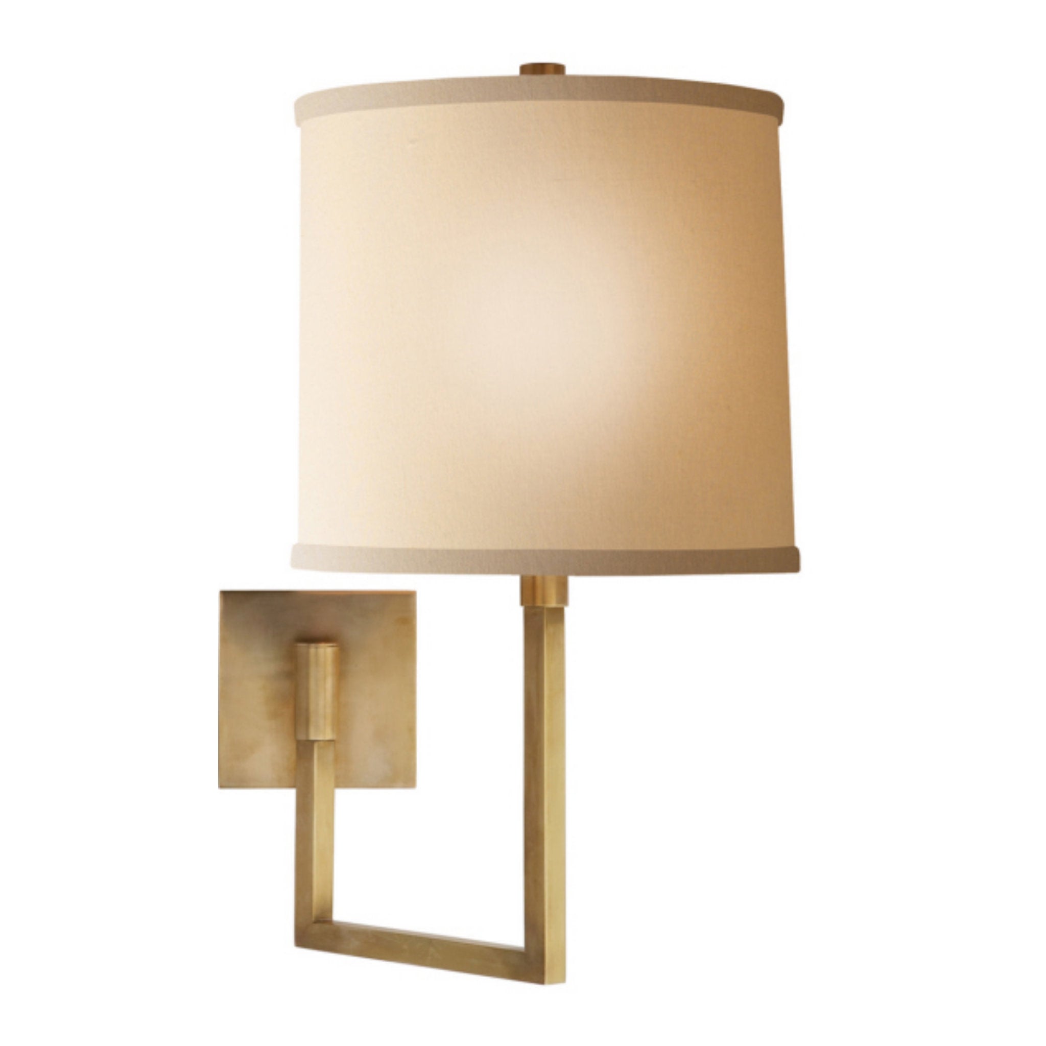 Barbara Barry Aspect Large Articulating Sconce in Soft Brass with Ivory Linen Shade Wall Light W10" x H19"