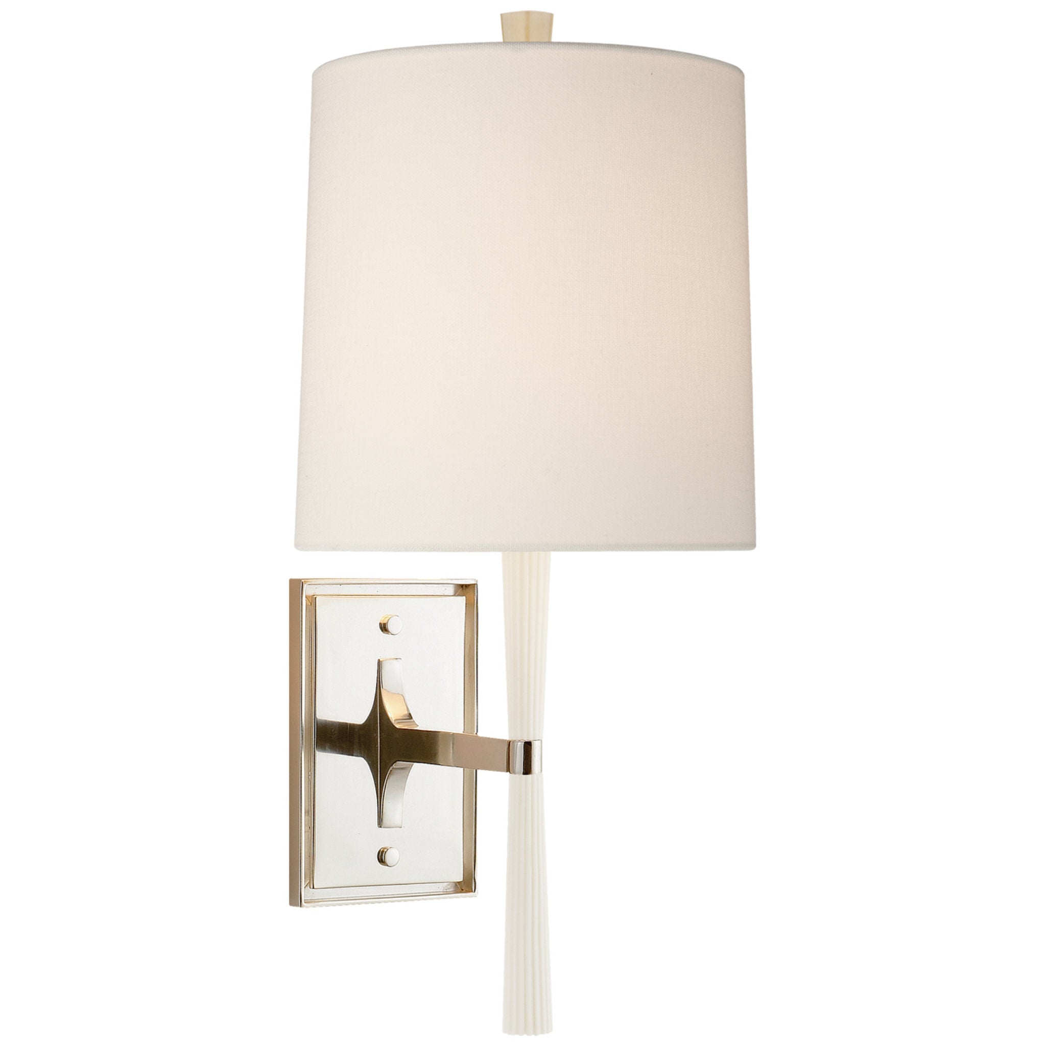 Barbara Barry Refined Rib Sconce in China White and Polished Nickel with Linen Shade Wall Light W7.75" x H16.75"