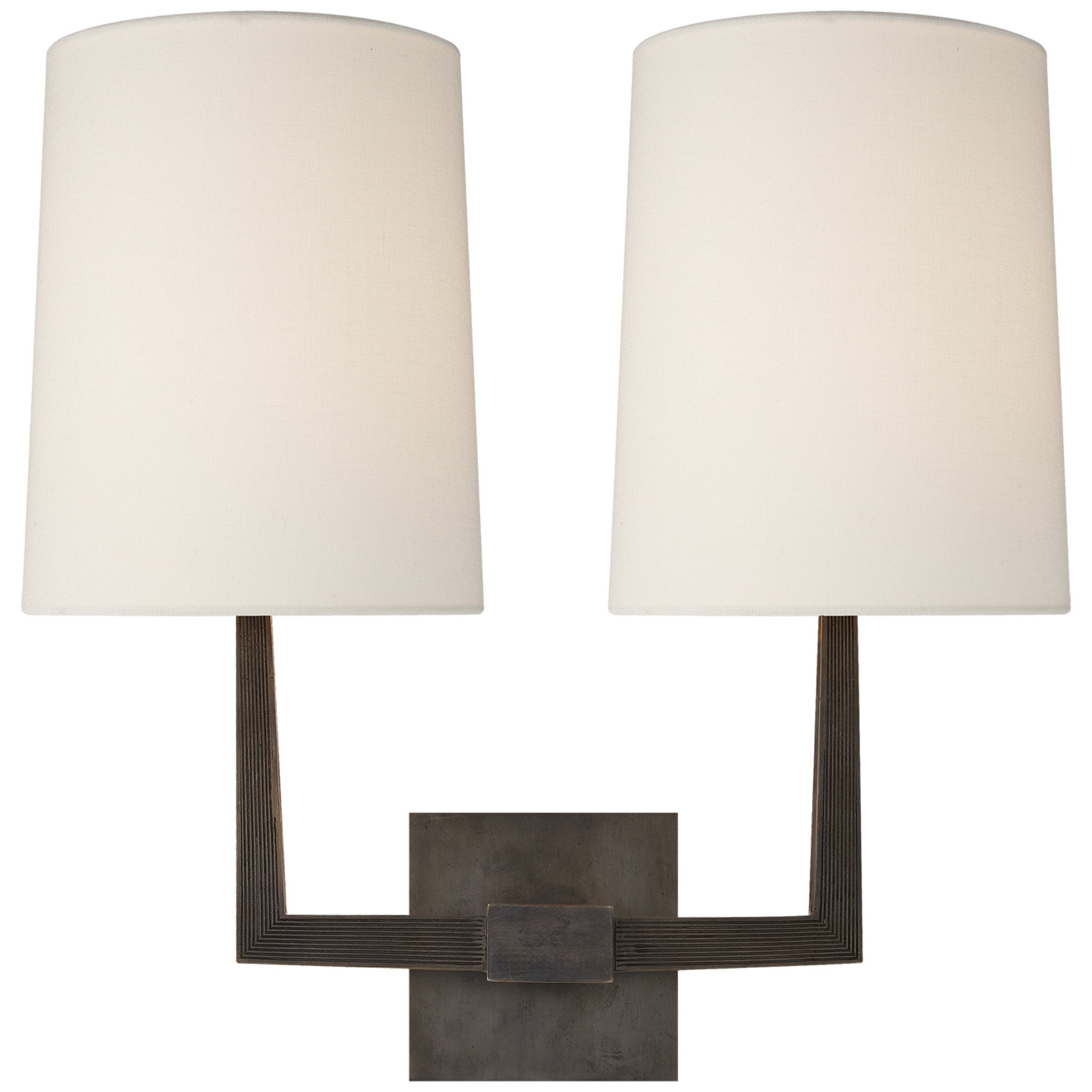 Barbara Barry Ojai Large Double Sconce in Bronze with Linen Shade Wall Light W16.5" x H16.5"