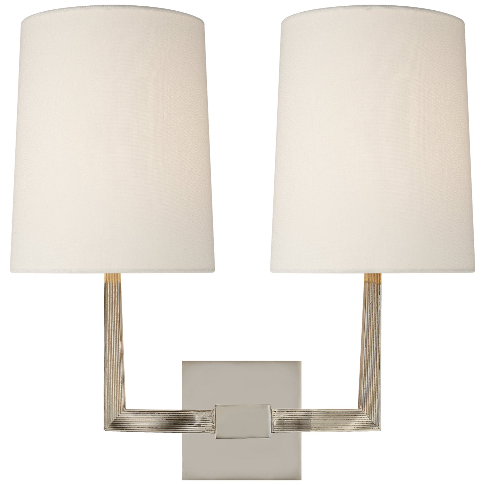 Barbara Barry Ojai Large Double Sconce in Polished Nickel with Linen Shade Wall Light W16.5" x H16.5"
