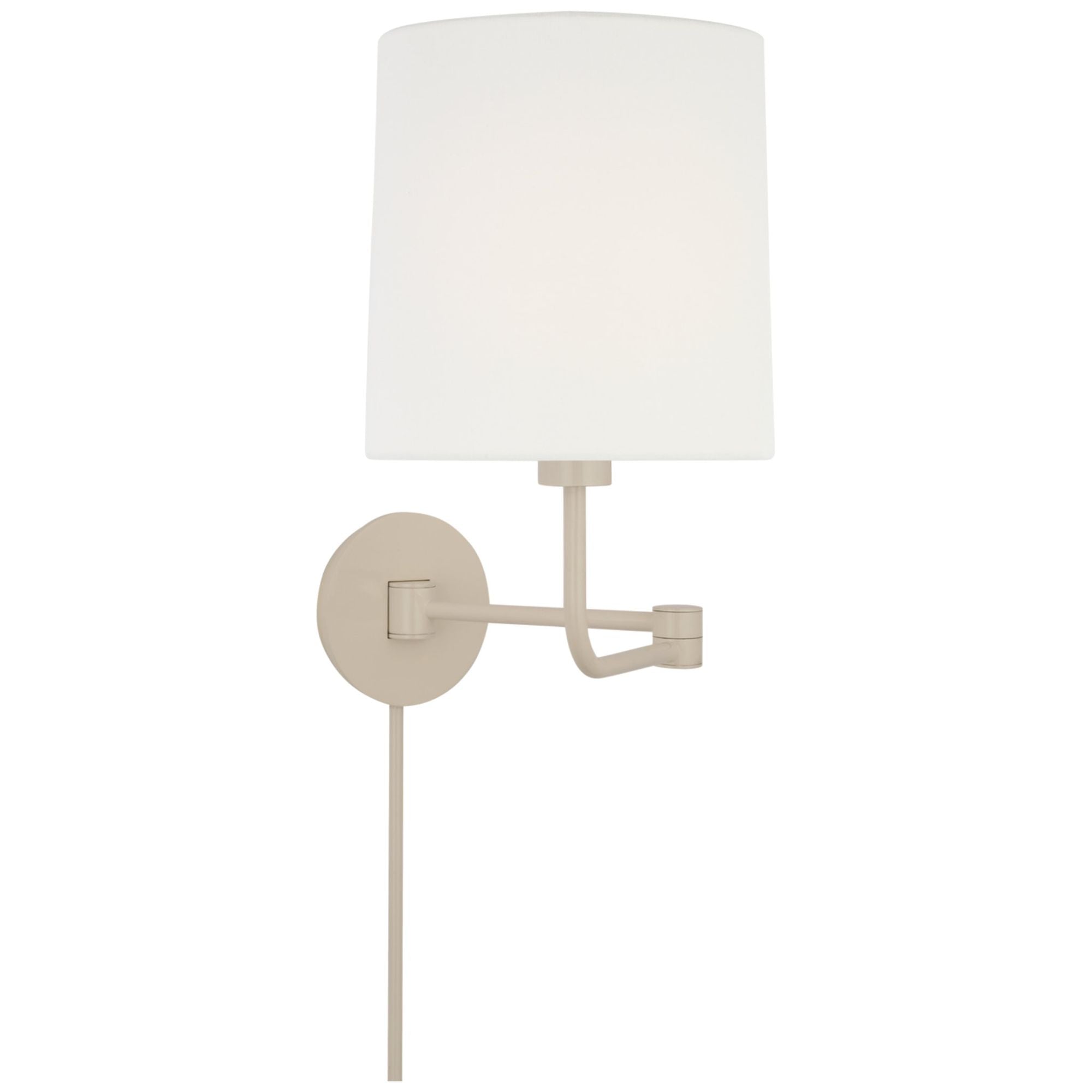 Barbara Barry Go Lightly Swing Arm Wall Light in China White with Linen Shade W8.75" x H15.75"