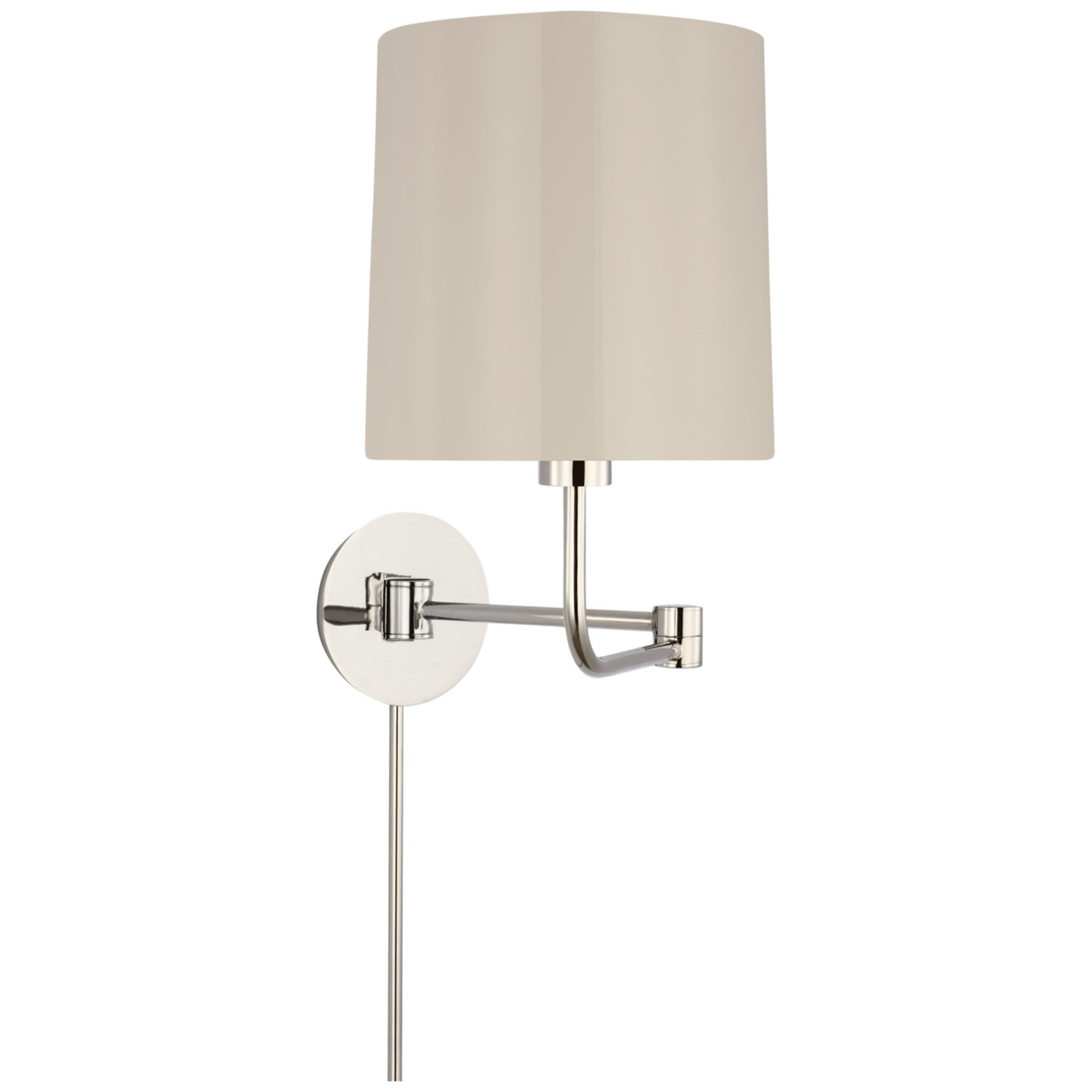 Barbara Barry Go Lightly Swing Arm Wall Light in Polished Nickel with China White Shade W8.75" x H15.75"