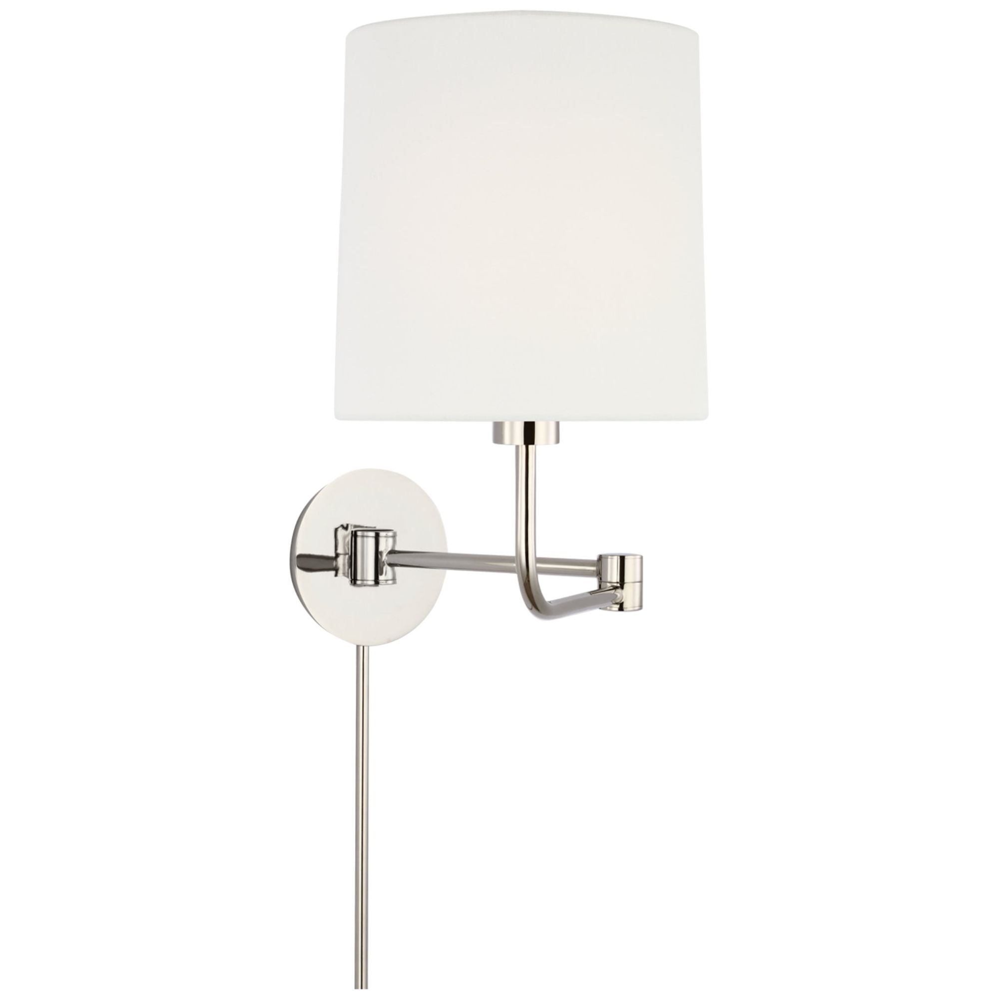 Barbara Barry Go Lightly Swing Arm Wall Light in Polished Nickel with Linen Shade W8.75" x H15.75"