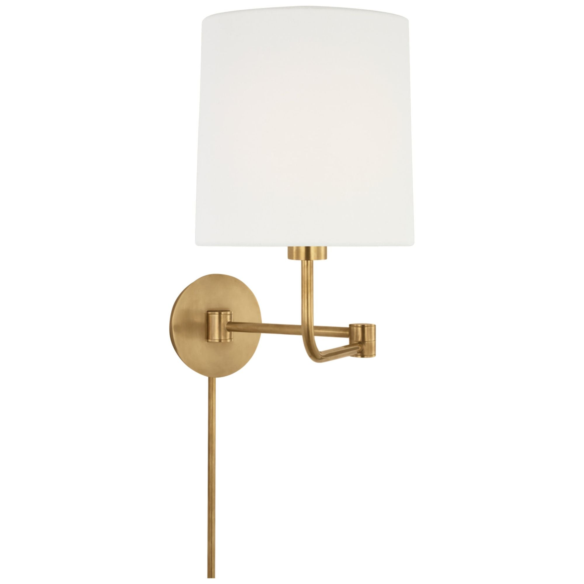 Barbara Barry Go Lightly Swing Arm Wall Light in Soft Brass with Linen Shade W8.75" x H15.75"