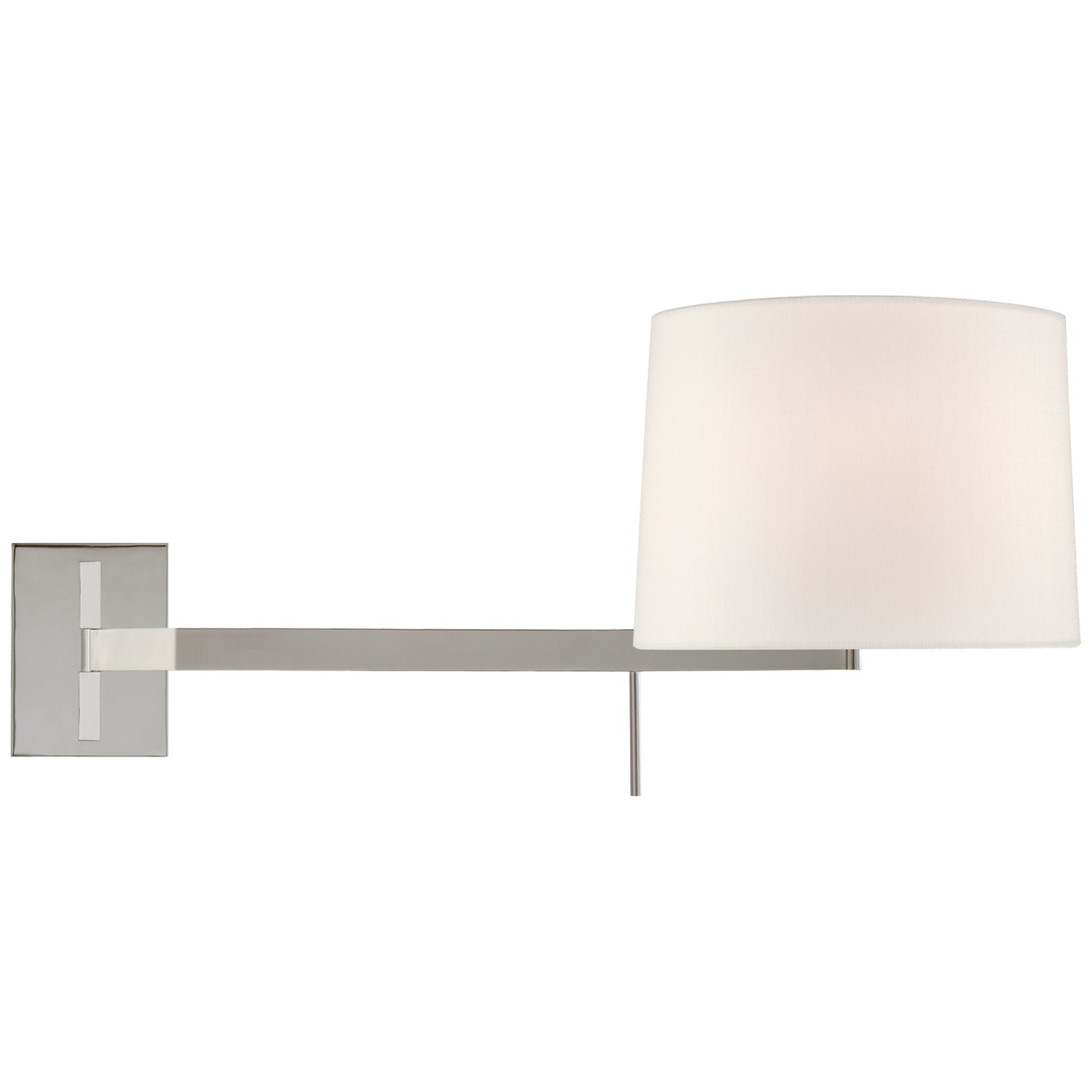 Barbara Barry Sweep Medium Left Articulating Sconce in Polished Nickel with Linen Shade Wall Light W11.75" - 21" x H13"