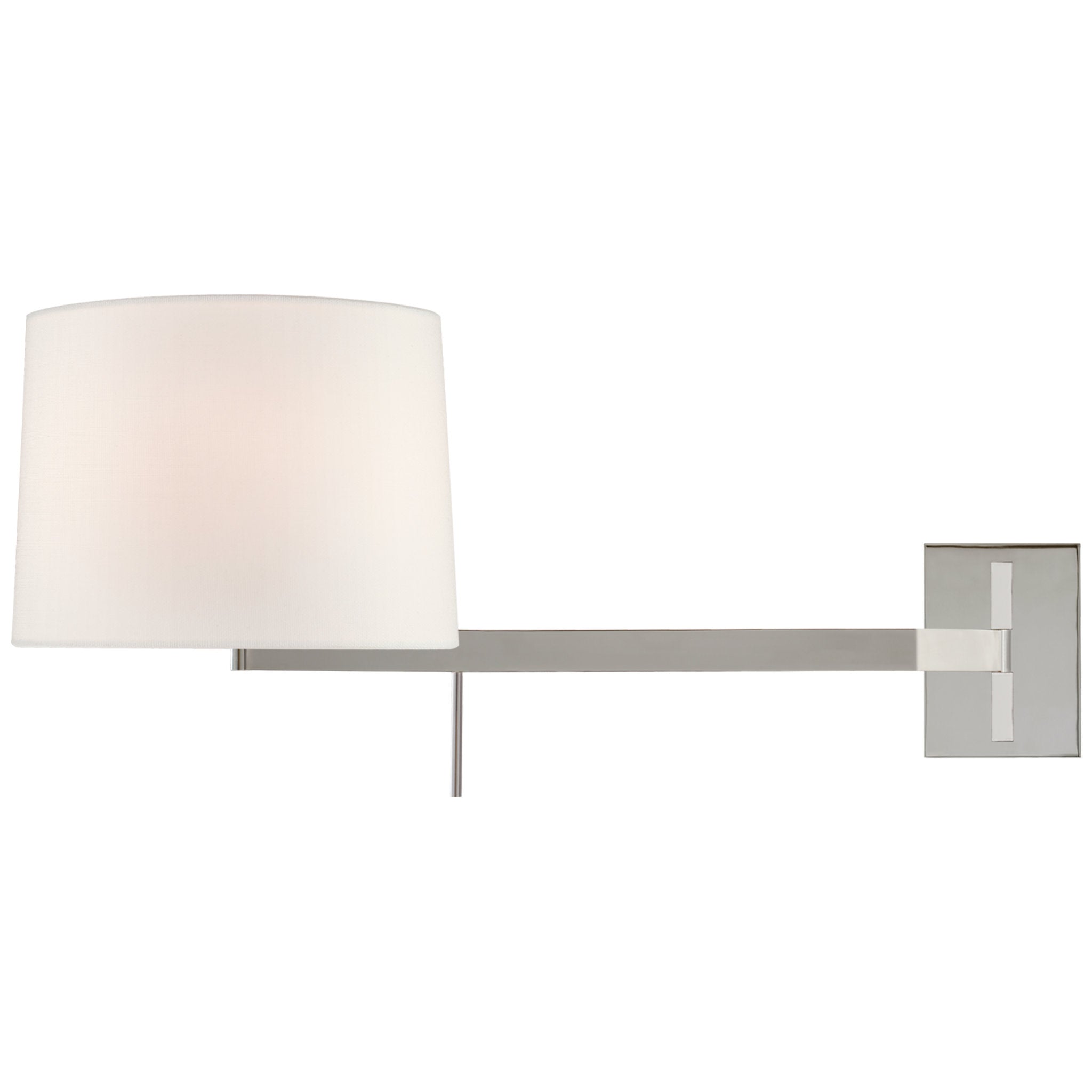 Barbara Barry Sweep Medium Right Articulating Sconce in Polished Nickel with Linen Shade Wall Light W11.75" - 21" x H13"