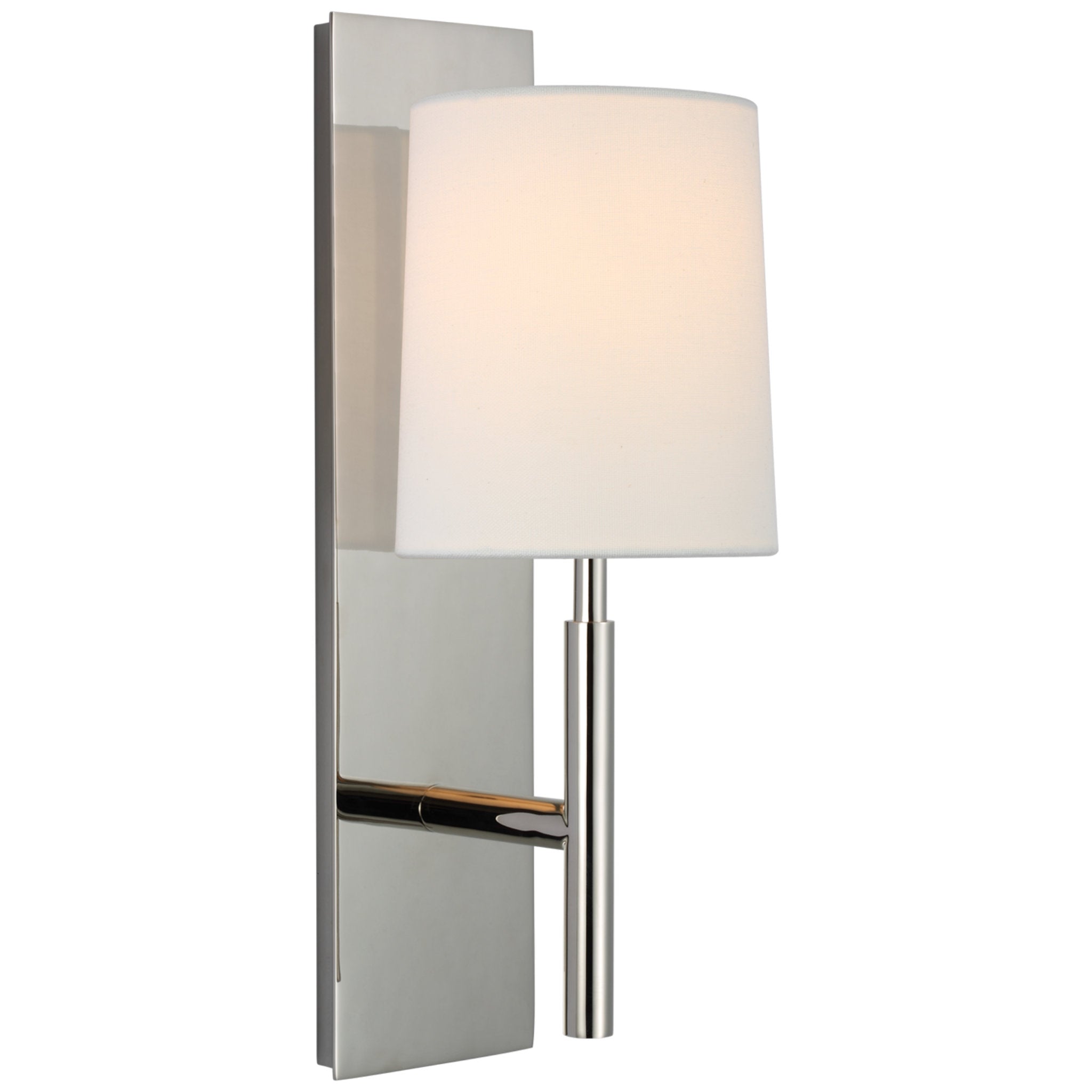 Barbara Barry Clarion Medium Sconce in Polished Nickel with Linen Shade Wall Light W5.5" x H16"