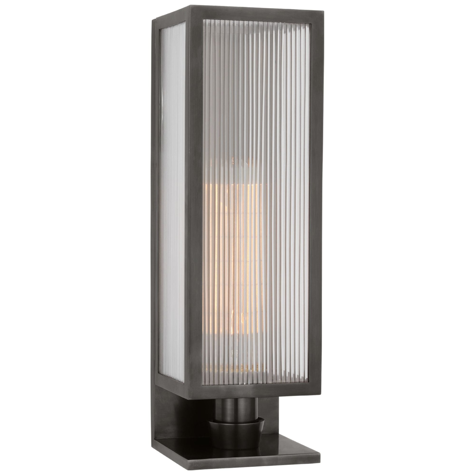 Barbara Barry York 16" Single Box Sconce in Bronze with Clear Ribbed Glass Wall Light W5" x H16.25"