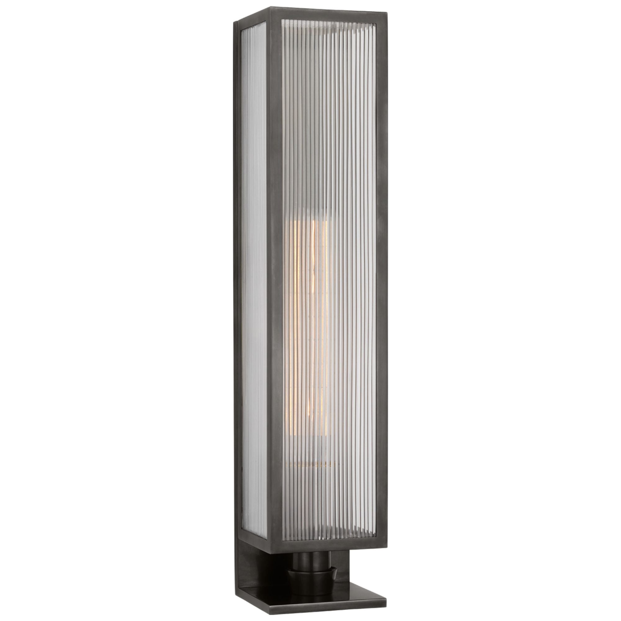Barbara Barry York 24" Single Box Sconce in Bronze with Clear Ribbed Glass Wall Light W5" x H24.25"