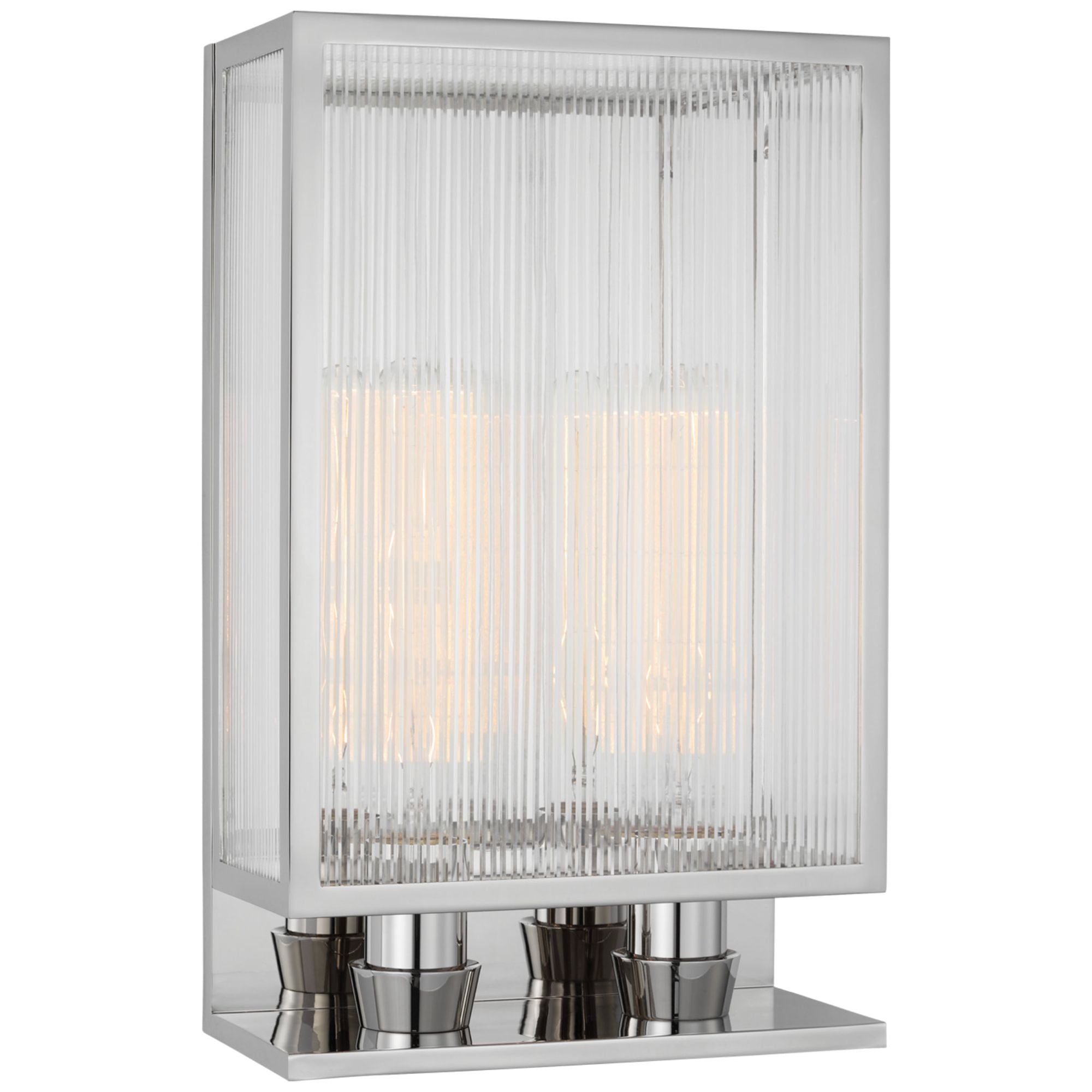 Barbara Barry York 16" Double Box Sconce in Polished Nickel with Clear Ribbed Glass Wall Light W10" x H16.25"