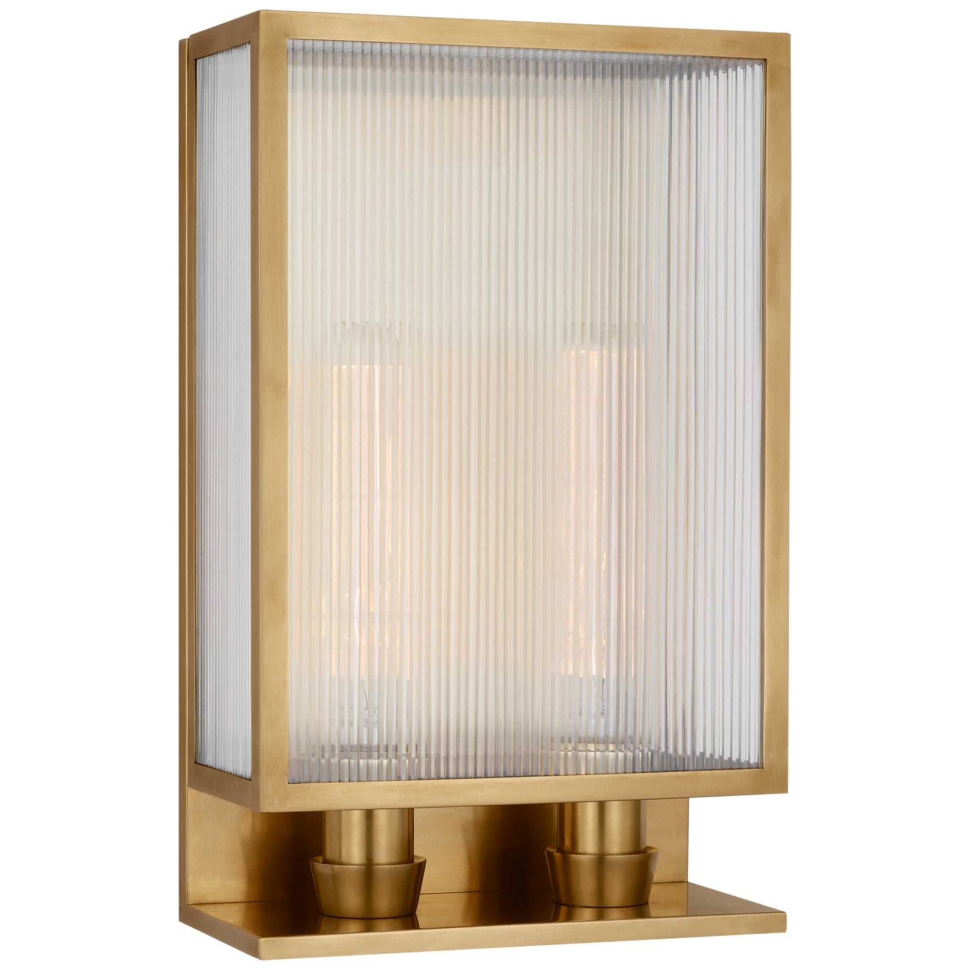 Barbara Barry York 16" Double Box Sconce in Soft Brass with Clear Ribbed Glass Wall Light W10" x H16.25"