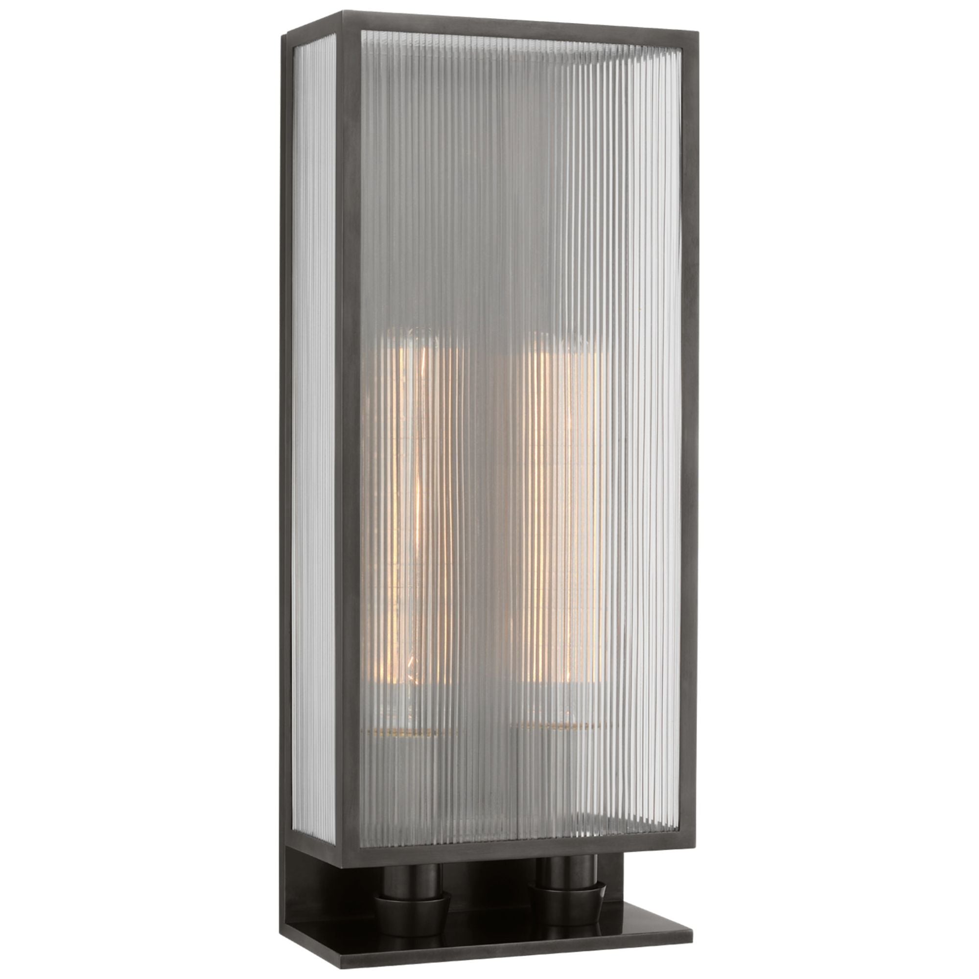Barbara Barry York 24" Double Box Sconce in Bronze with Clear Ribbed Glass Wall Light W10" x H24.25"