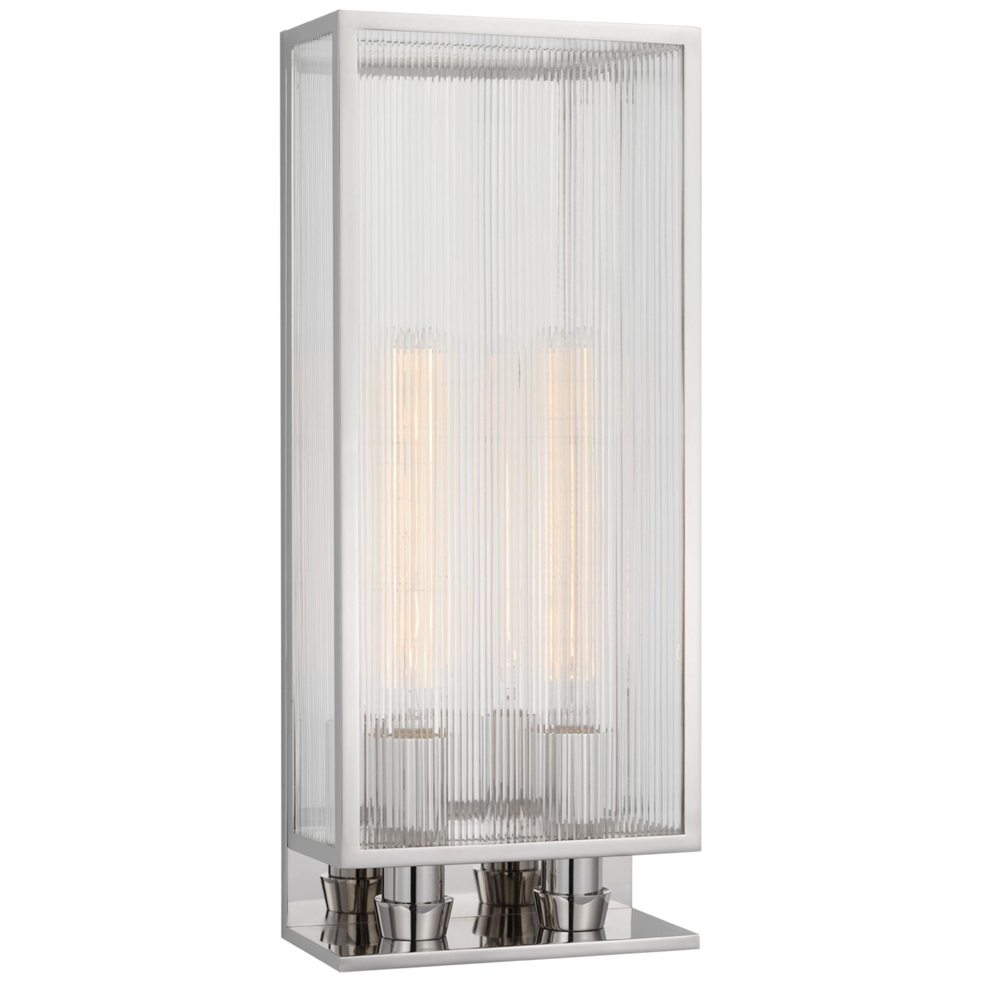 Barbara Barry York 24" Double Box Sconce in Polished Nickel with Clear Ribbed Glass Wall Light W10" x H24.25"