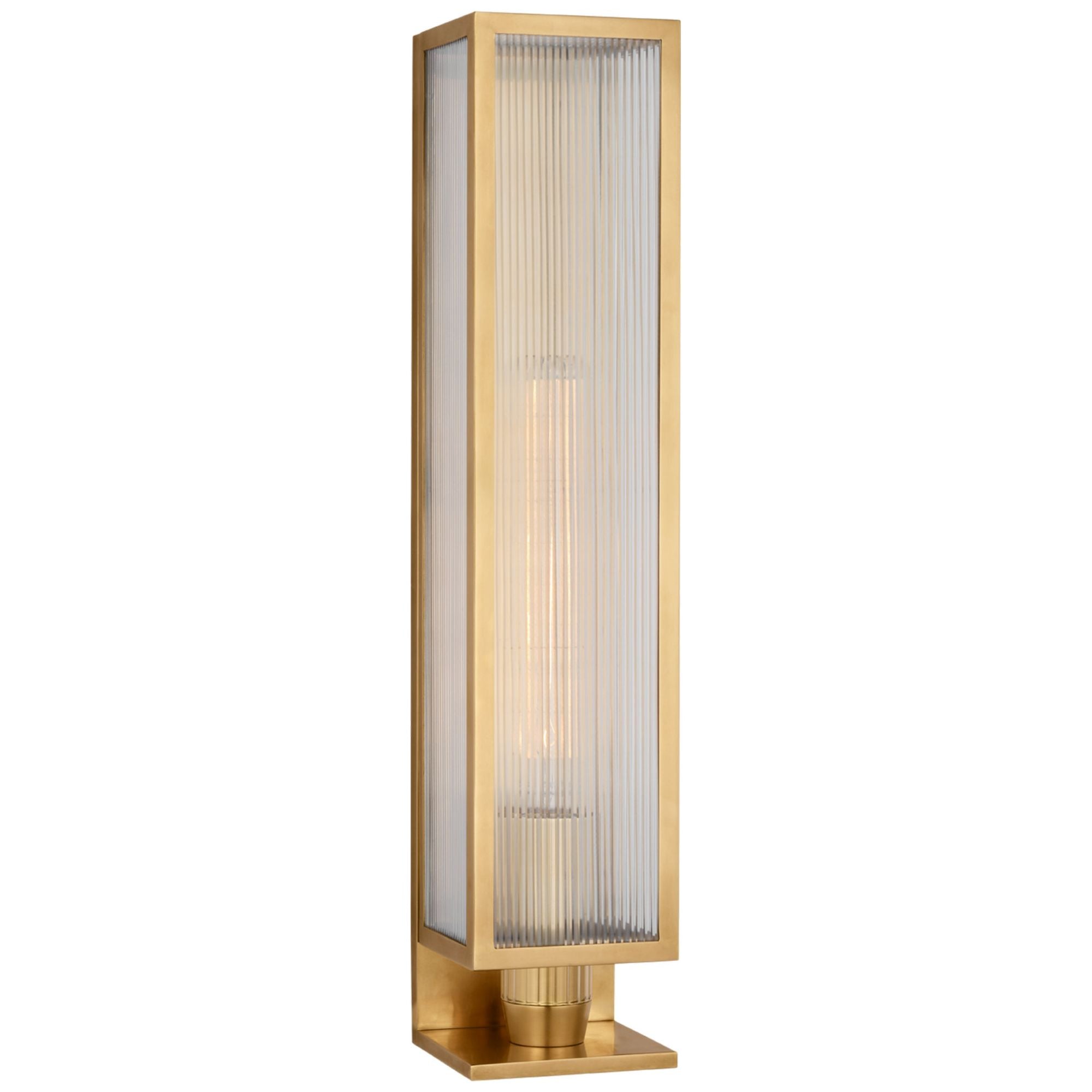 Barbara Barry York 24" Single Box Outdoor Sconce in Soft Brass with Clear Ribbed Glass Outdoor Lighting W5" x H24.25"