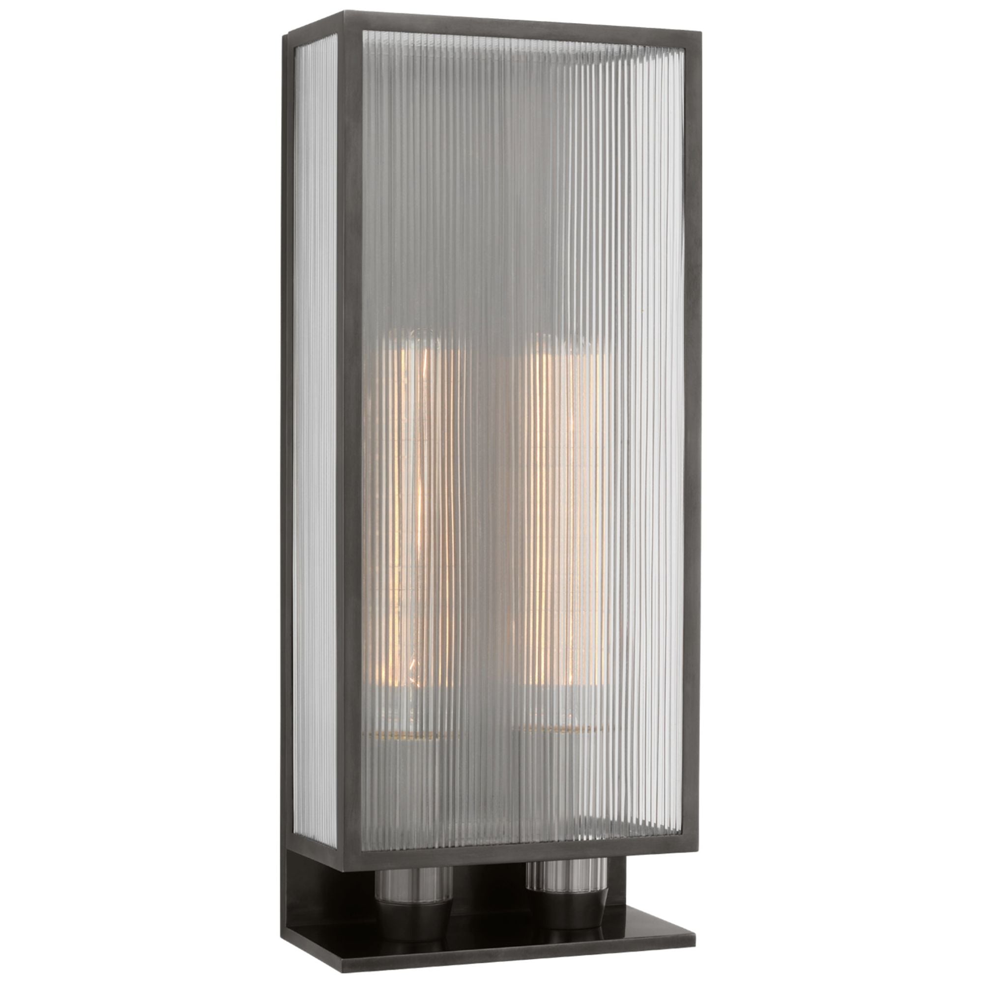 Barbara Barry York 24" Double Box Outdoor Sconce in Bronze with Clear Ribbed Glass Outdoor Lighting W10" x H24.25"