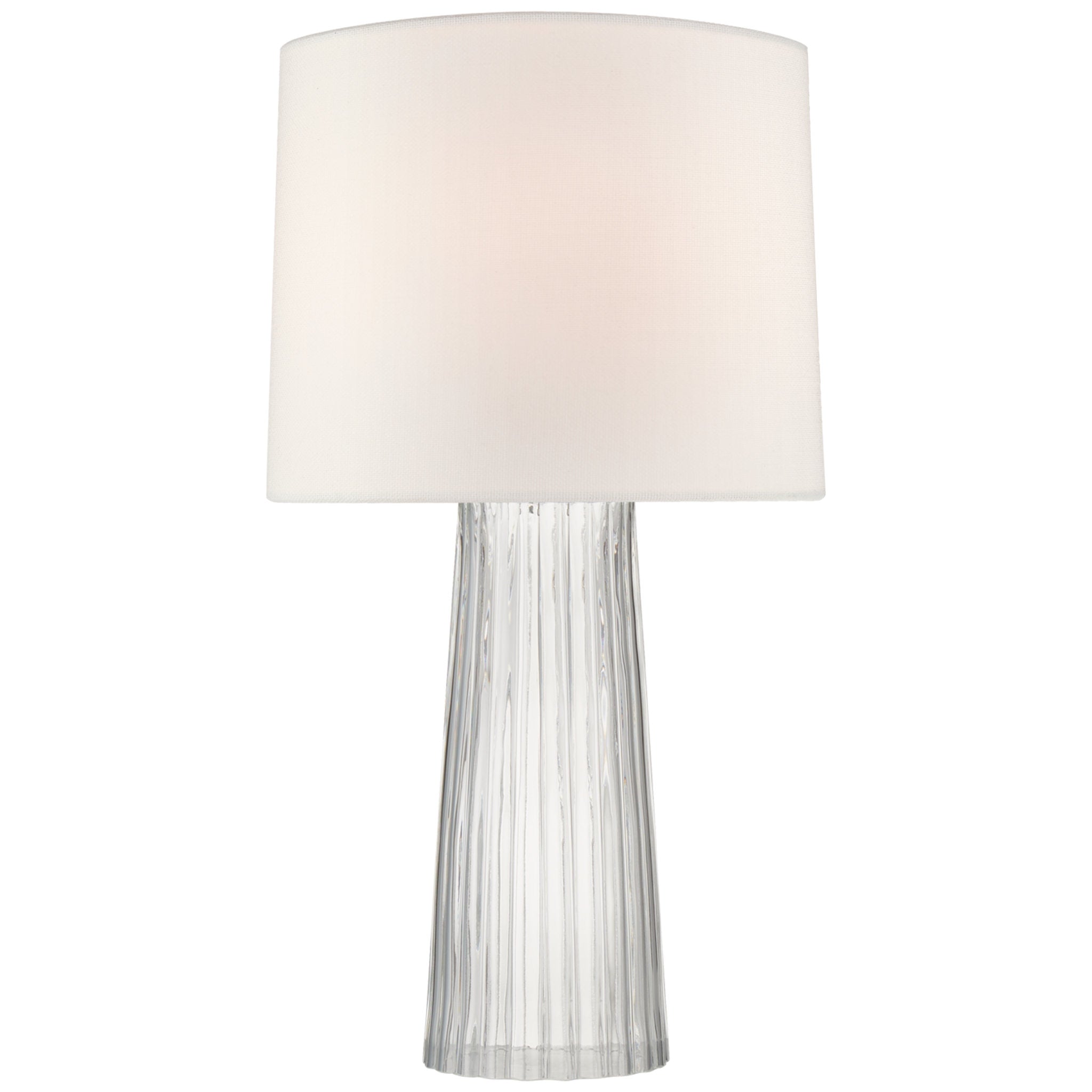 Barbara Barry Danube Medium Table Lamp in Clear Glass with Linen Shade W16" x H28.75"