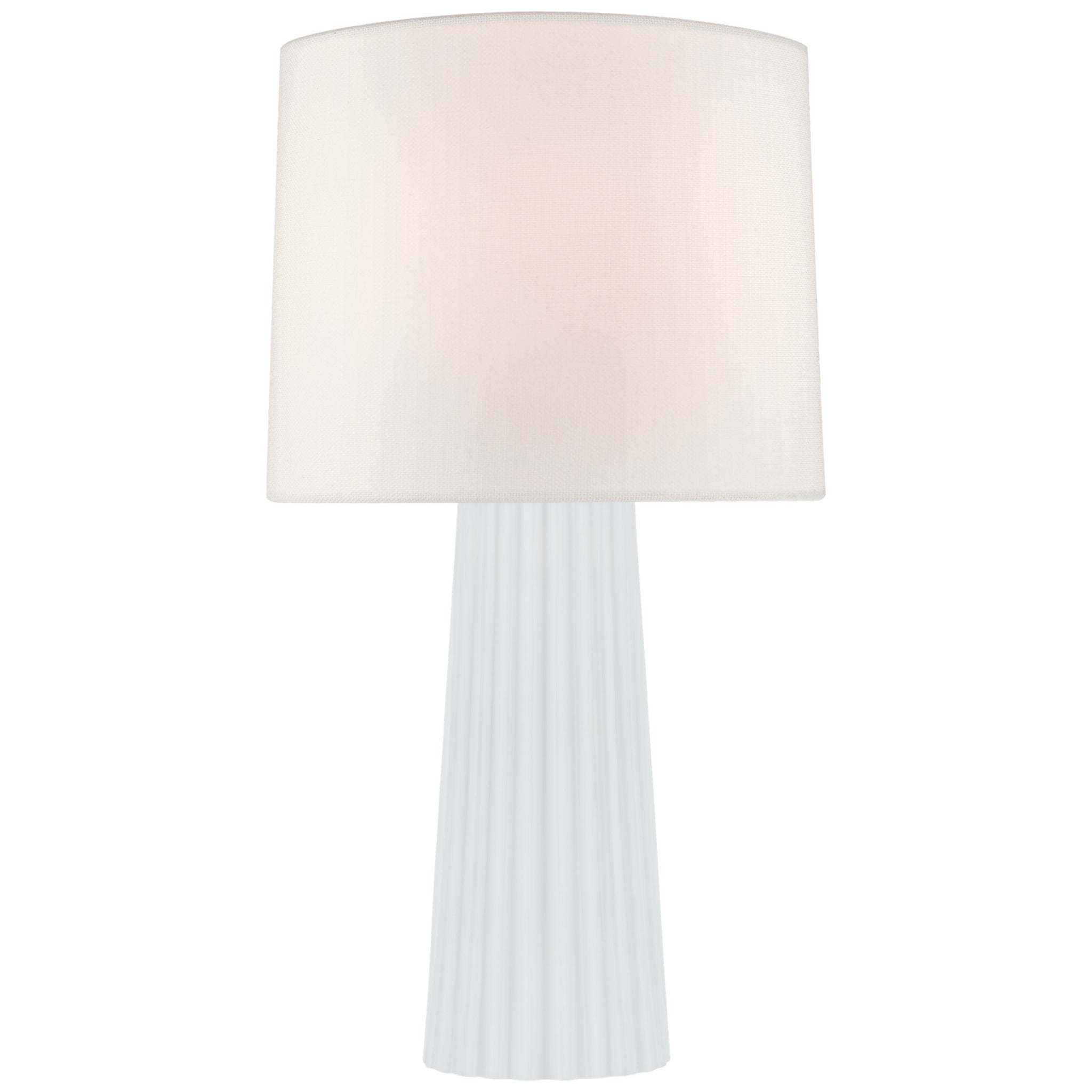 Barbara Barry Danube Medium Table Lamp in White Glass with Linen Shade W16" x H28.75"
