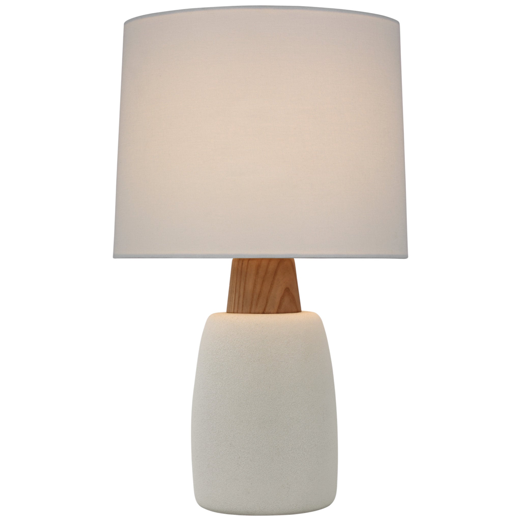 Barbara Barry Aida Large Table Lamp in Porous White and Natural Oak with Linen Shade W17" x H28.5"
