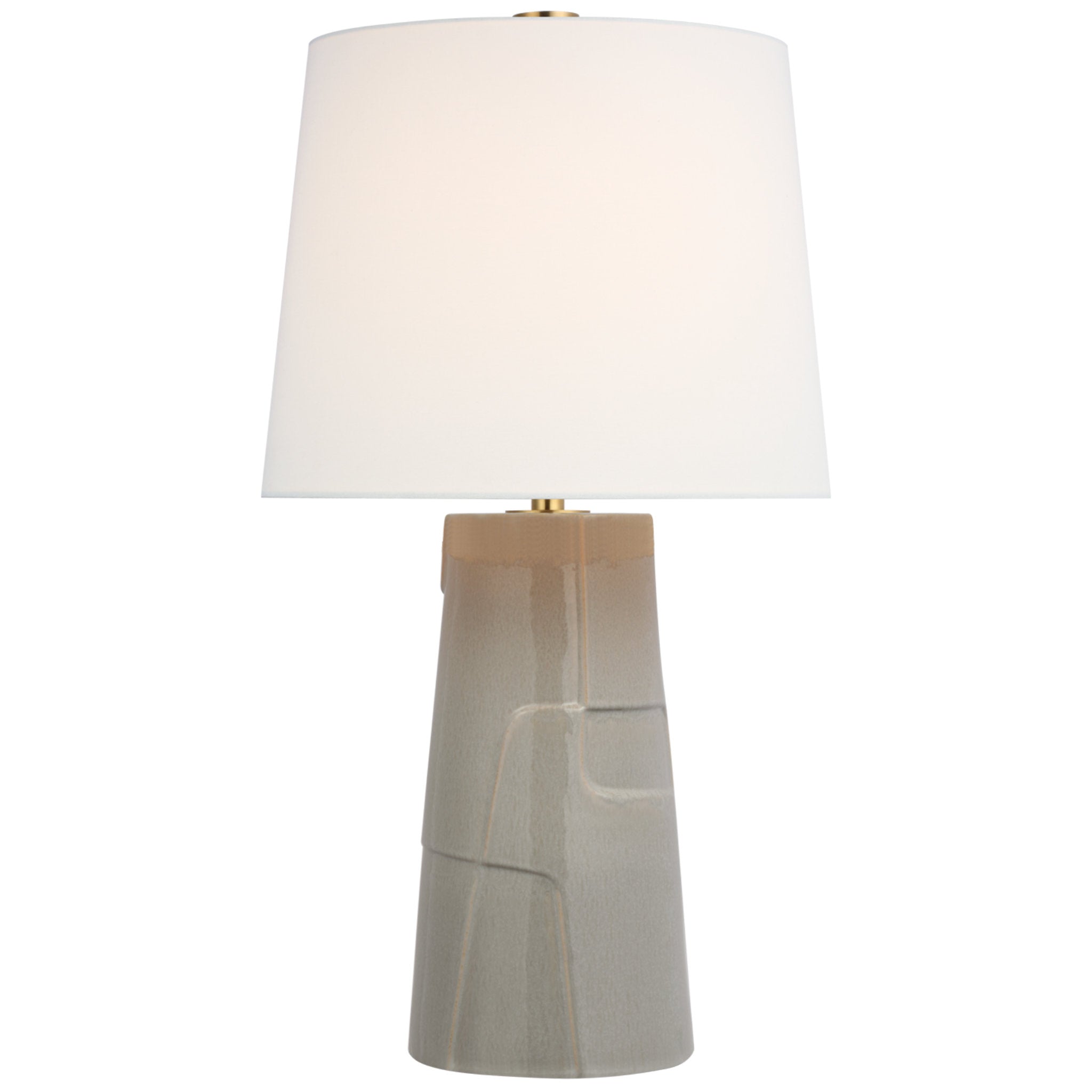 Barbara Barry Braque Medium Debossed Table Lamp in Shellish Gray with Linen Shade W18" x H28.75"