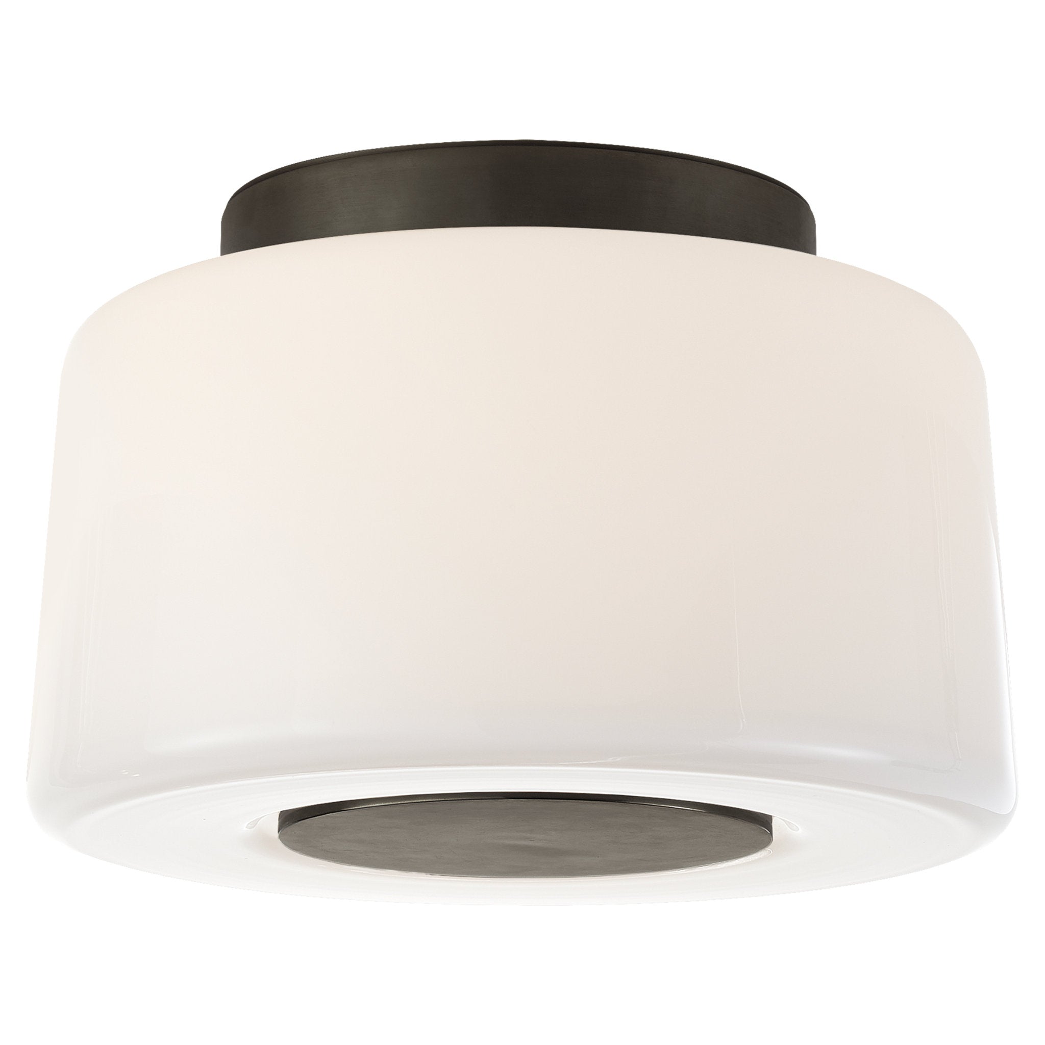 Barbara Barry Acme Small Flush Mount in Bronze with White Glass Ceiling Light W9" x H5.75"