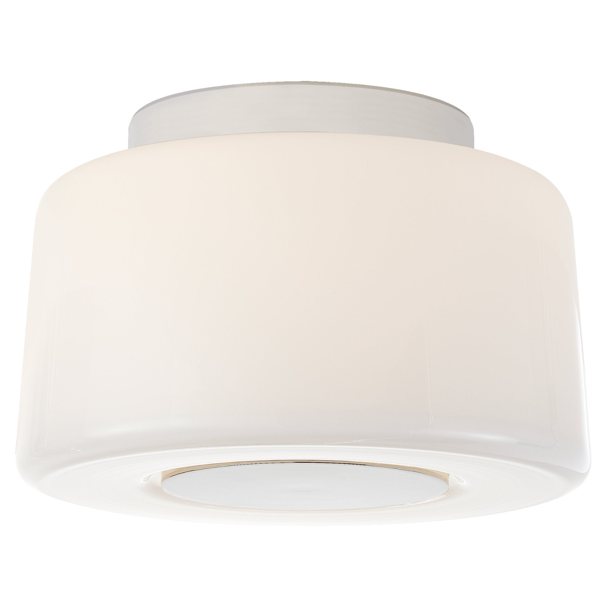 Barbara Barry Acme Small Flush Mount in Polished Nickel with White Glass Ceiling Light W9" x H5.75"