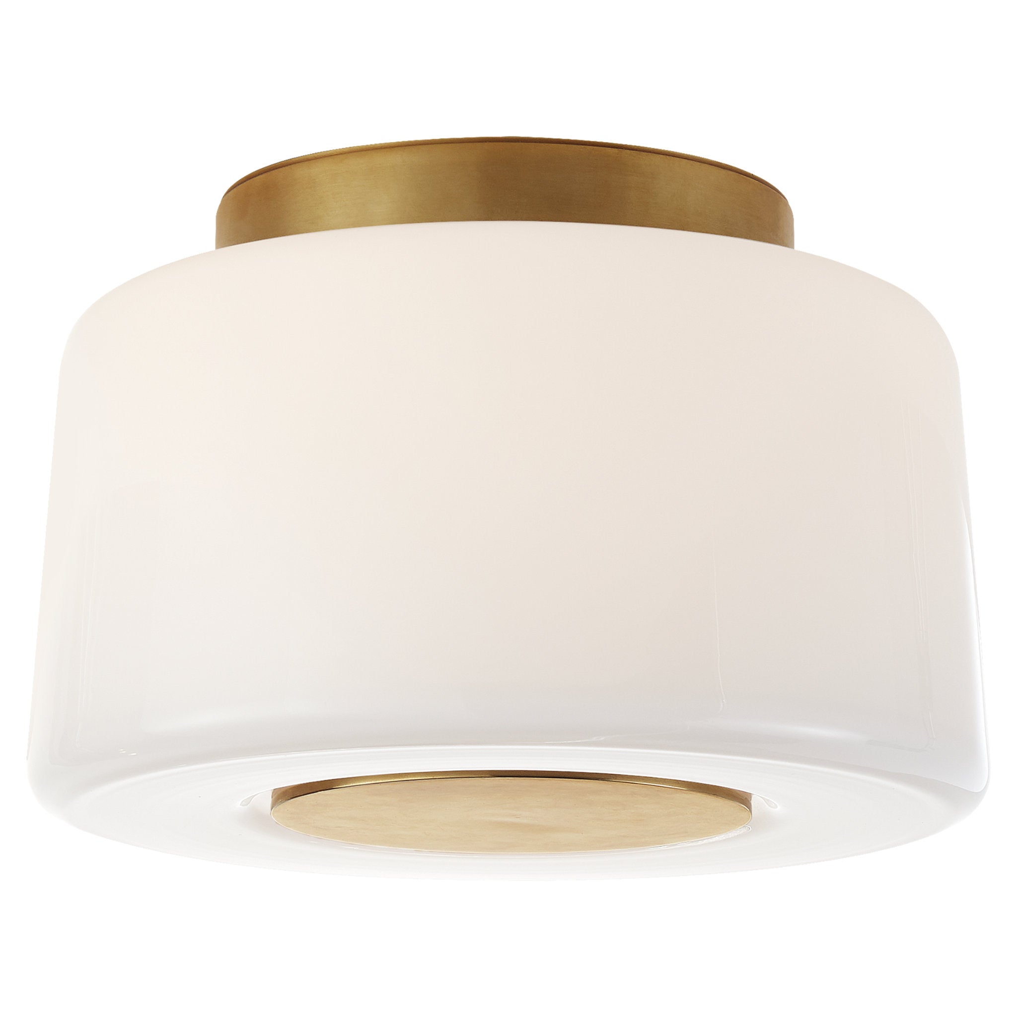 Barbara Barry Acme Small Flush Mount in Soft Brass with White Glass Ceiling Light W9" x H5.75"