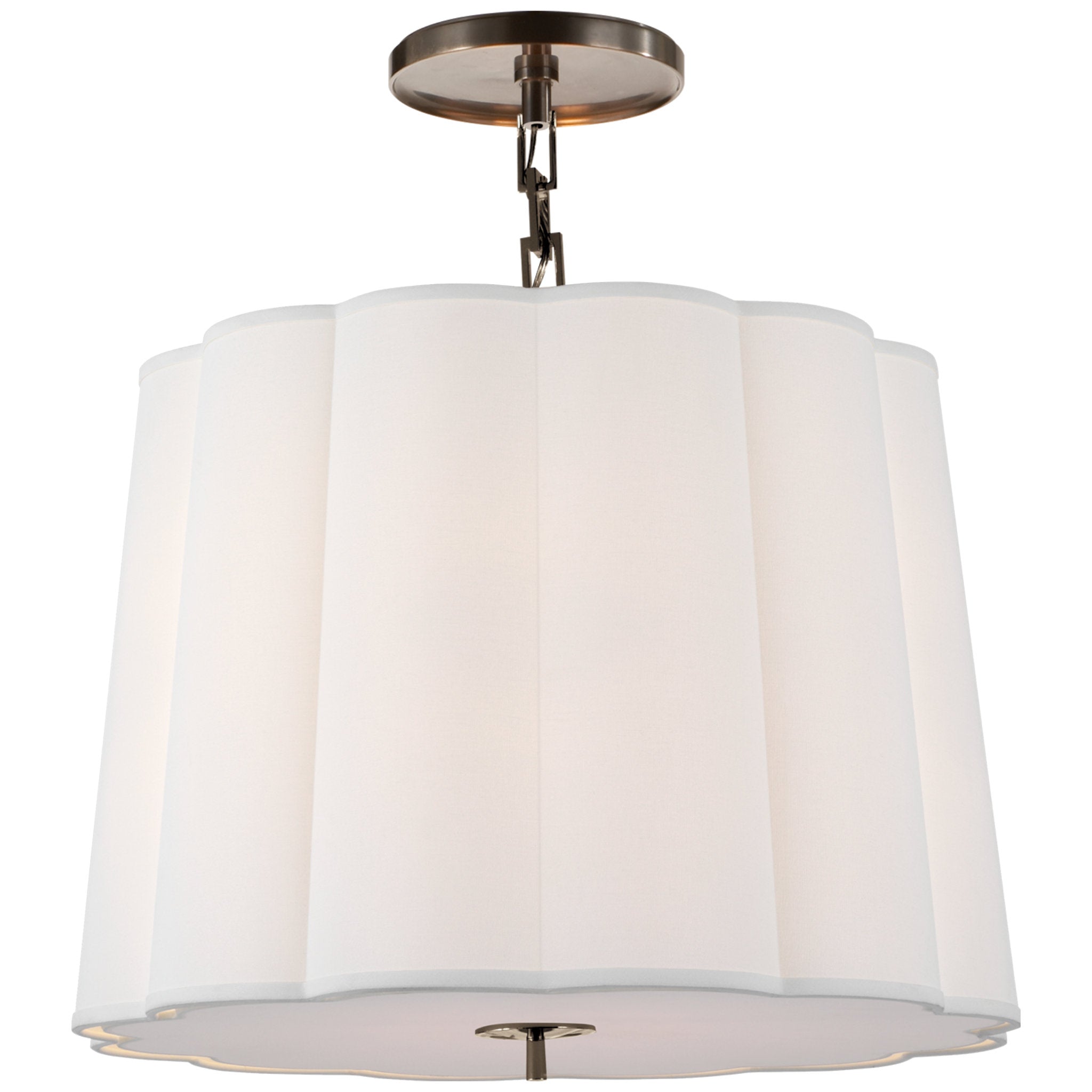 Barbara Barry Simple Scallop Large Hanging Shade in Bronze with Linen Shade Ceiling Light W25" x H21"
