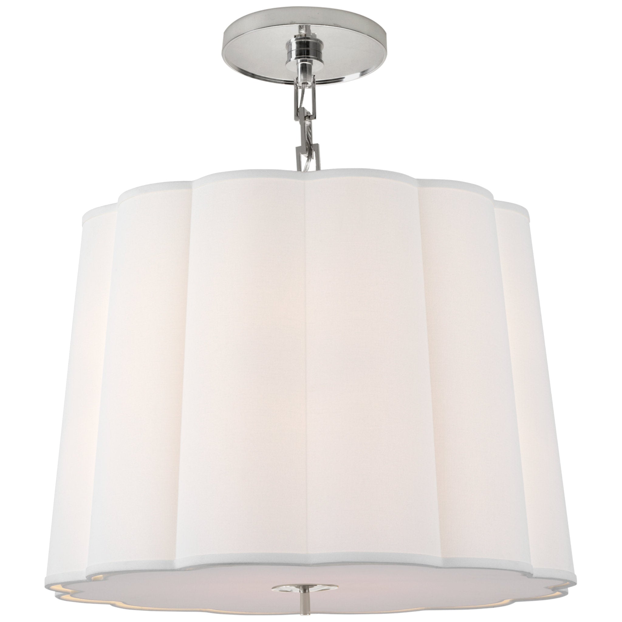 Barbara Barry Simple Scallop Large Hanging Shade in Soft Silver with Linen Shade Ceiling Light W25" x H21"