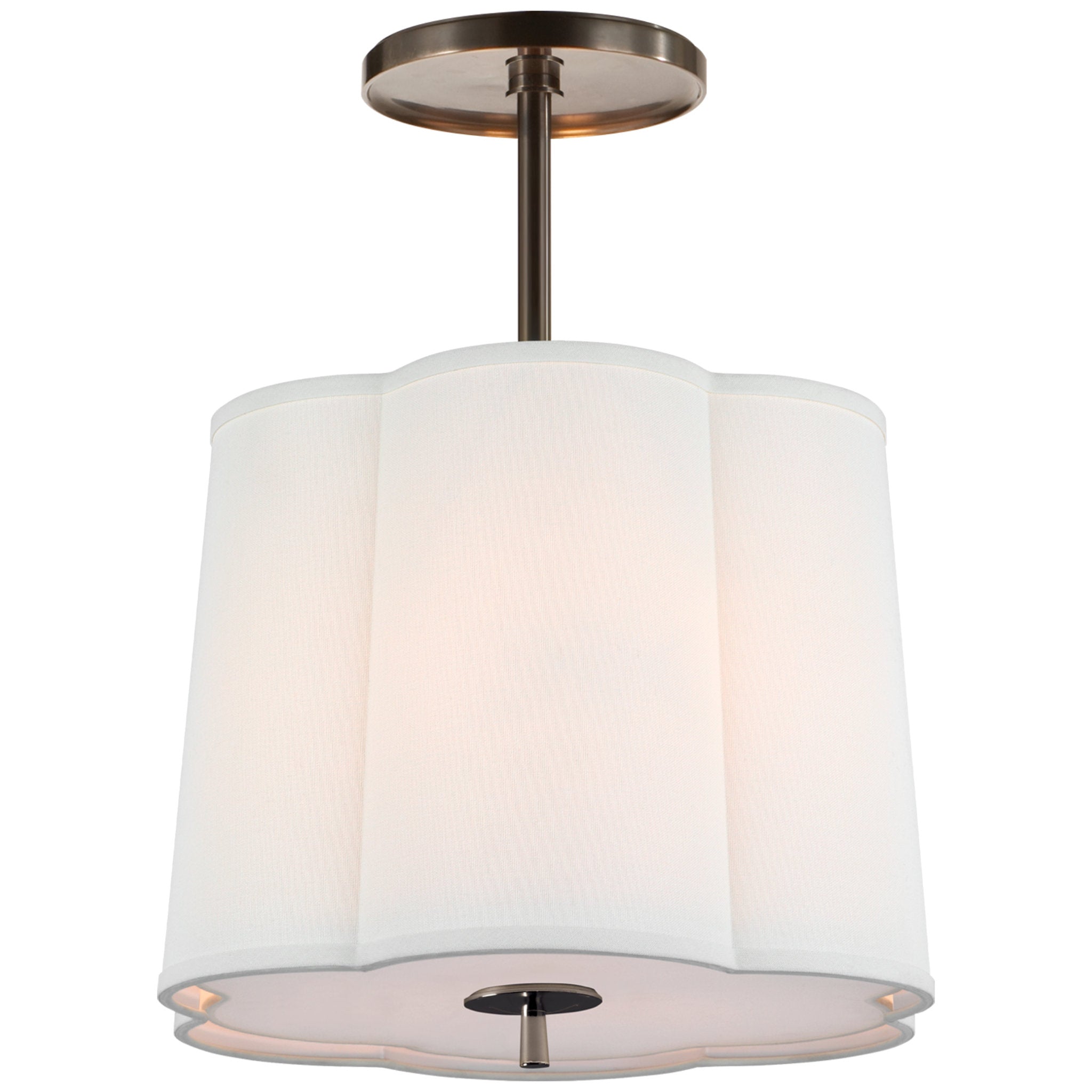 Barbara Barry Simple Scallop Hanging Shade in Bronze with Linen Shade Ceiling Light W15.75"