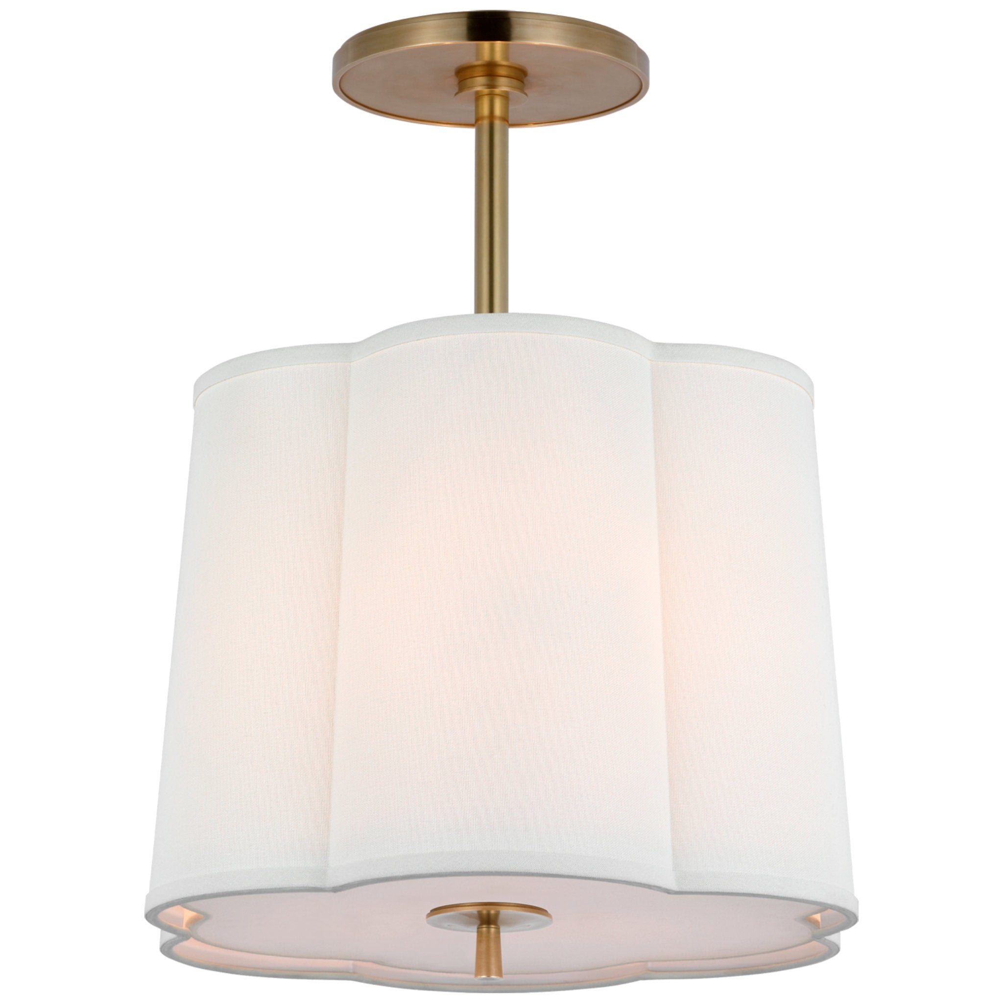Barbara Barry Simple Scallop Hanging Shade in Soft Brass with Linen Shade Ceiling Light W15.75"