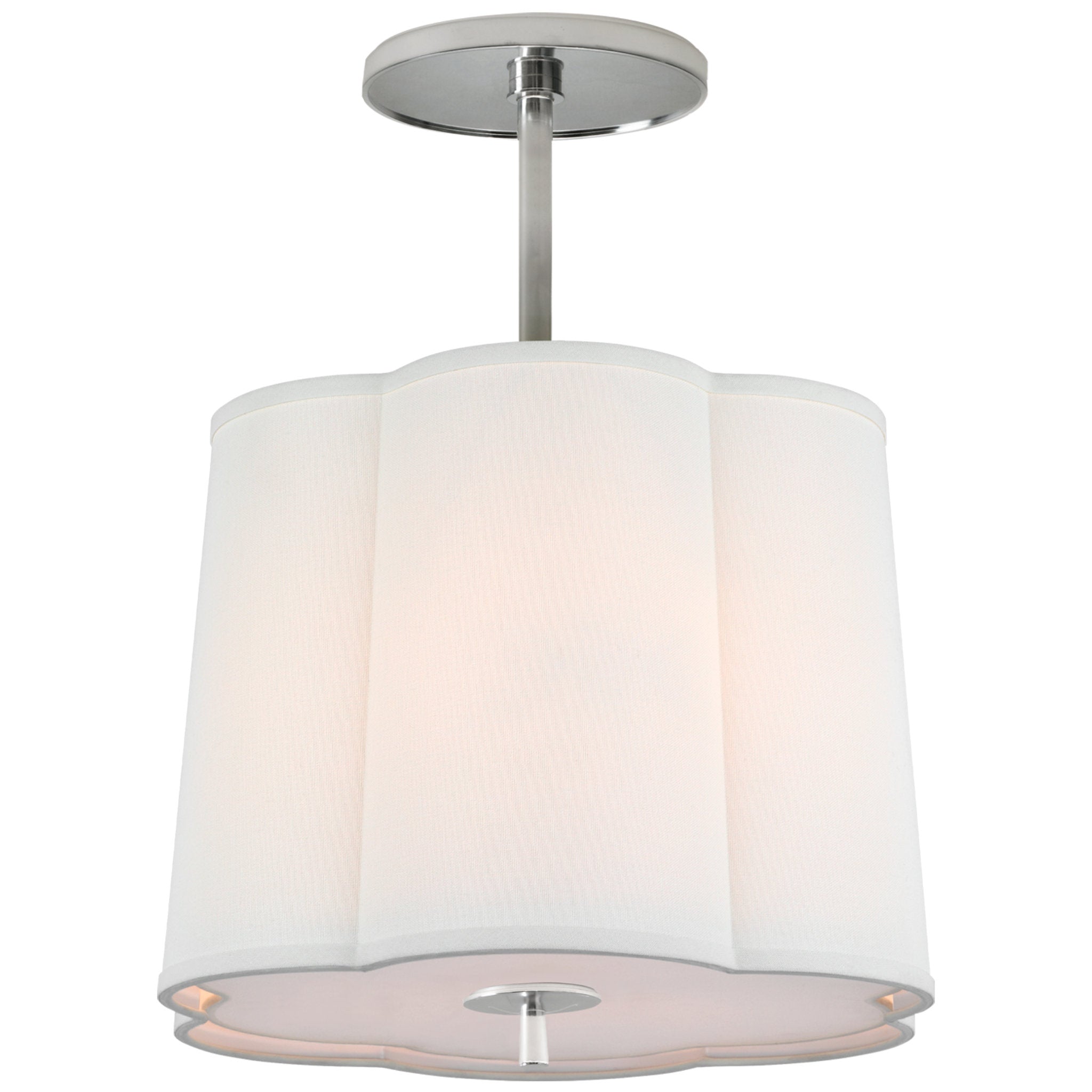 Barbara Barry Simple Scallop Hanging Shade in Soft Silver with Linen Shade Ceiling Light W15.75"