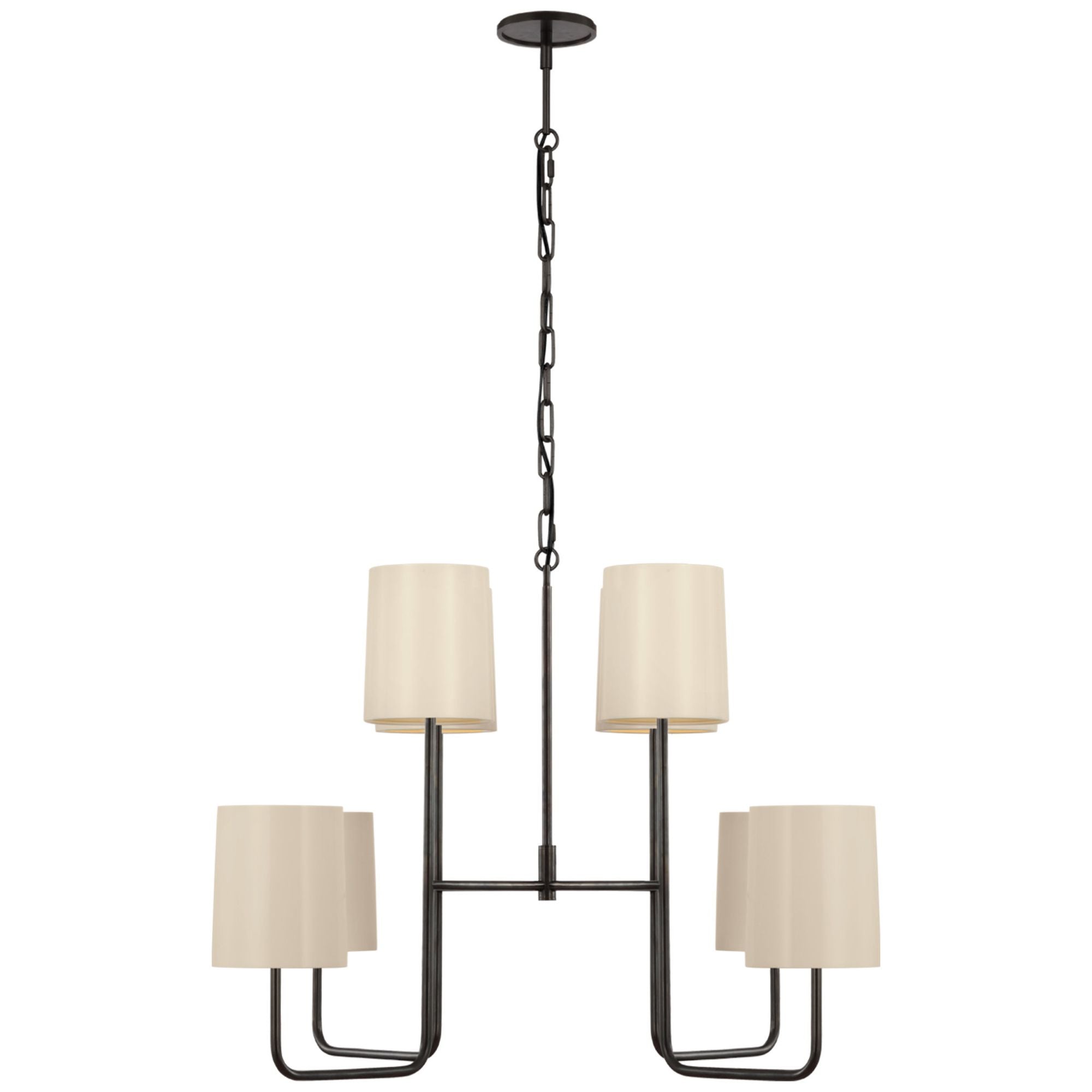 Barbara Barry Go Lightly Extra Large Two Tier Chandelier in Bronze with China White Shades Ceiling Light W30" x H25.25"