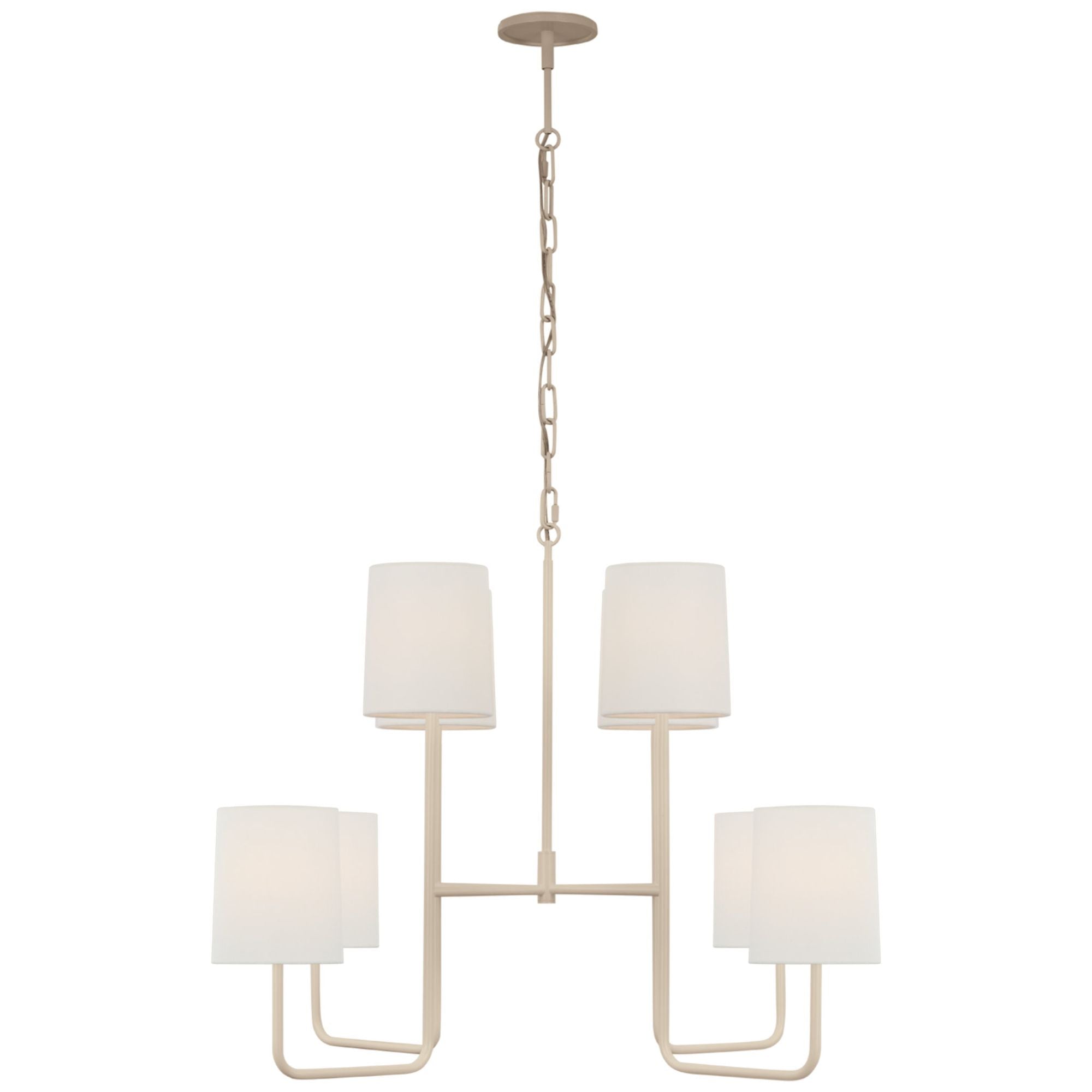 Barbara Barry Go Lightly Extra Large Two Tier Chandelier in China White with Linen Shades Ceiling Light W30" x H25.25"