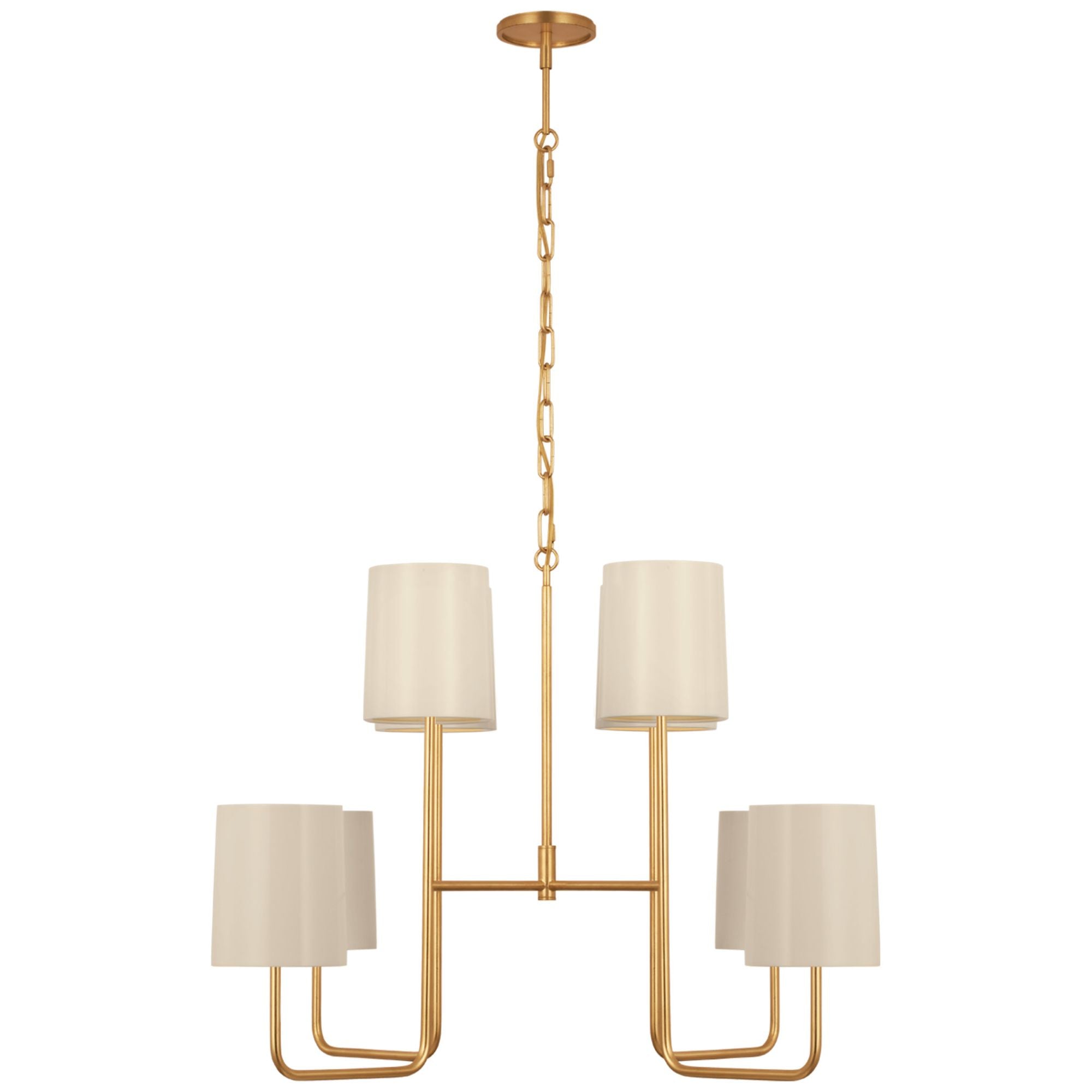 Barbara Barry Go Lightly Extra Large Two Tier Chandelier in Gild with China White Shades Ceiling Light W30" x H25.25"