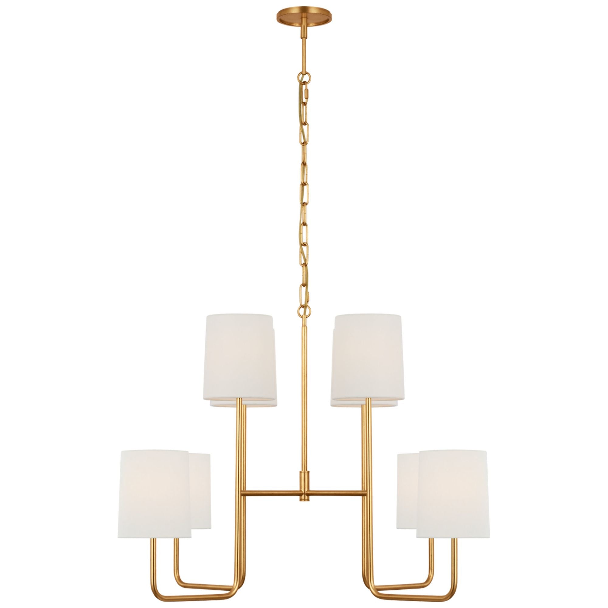 Barbara Barry Go Lightly Extra Large Two Tier Chandelier in Gild with Linen Shades Ceiling Light W30" x H25.25"