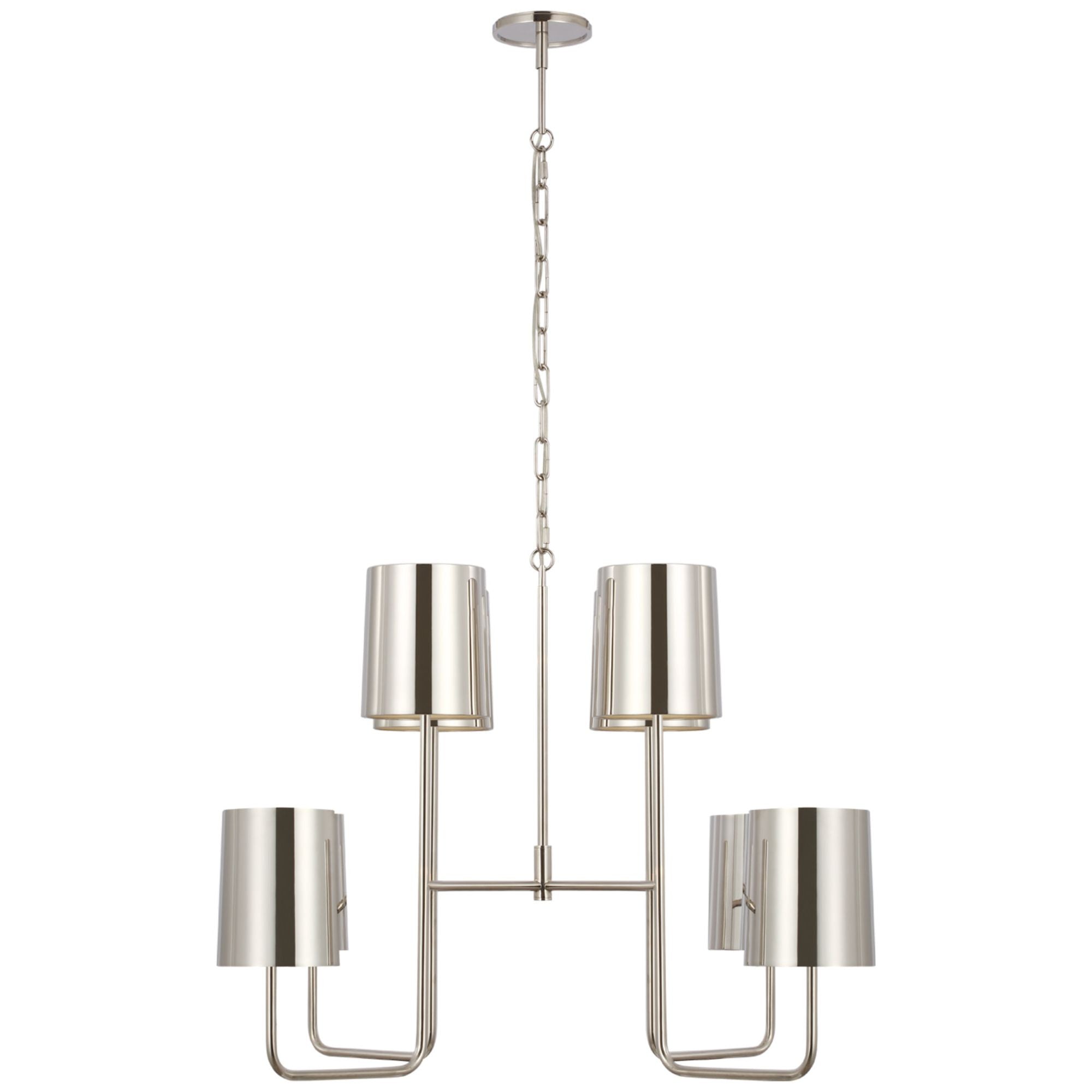 Barbara Barry Go Lightly Extra Large Two Tier Chandelier in Polished Nickel with Polished Nickel Shades Ceiling Light W30" x H25.25"