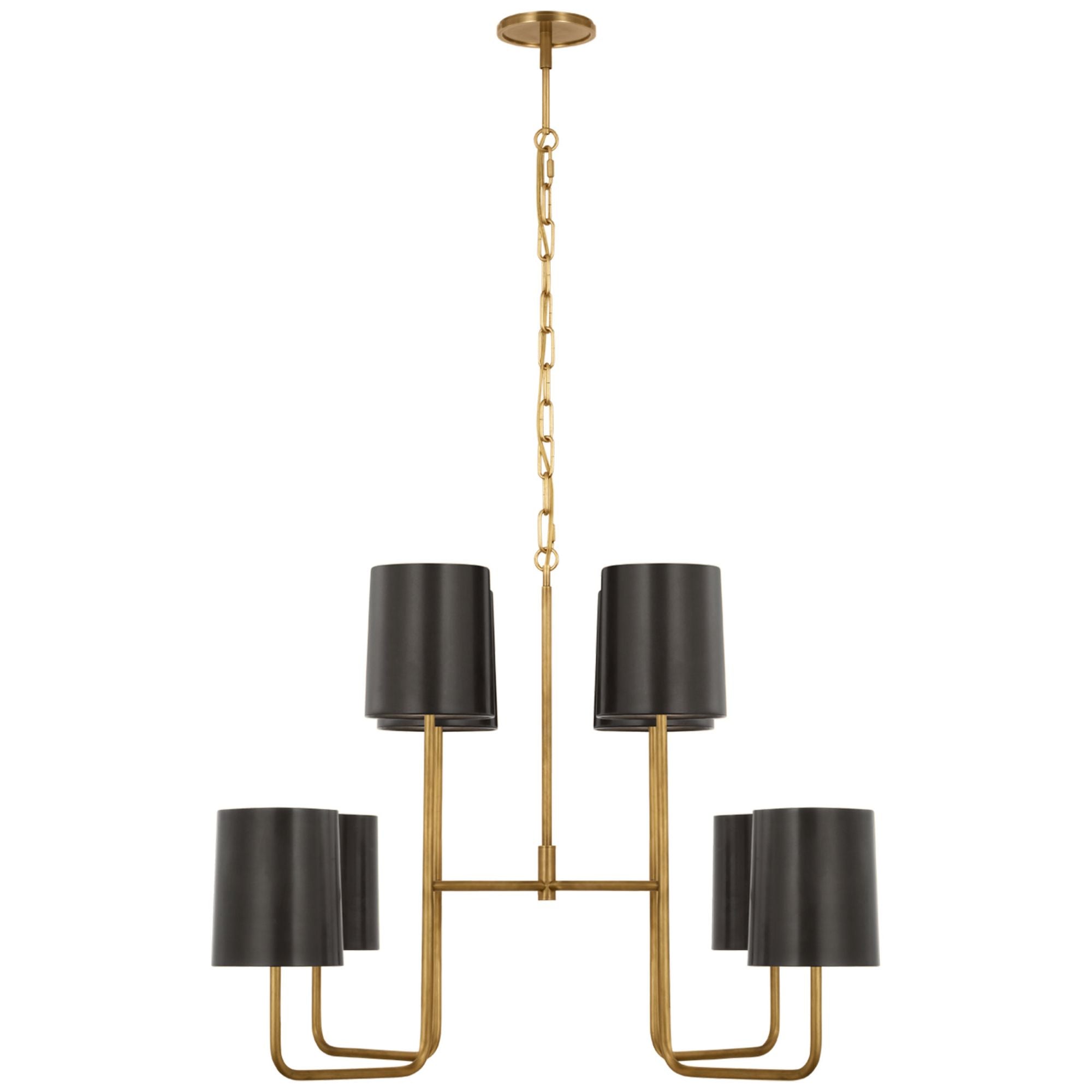 Barbara Barry Go Lightly Extra Large Two Tier Chandelier in Soft Brass with Bronze Shades Ceiling Light W30" x H25.25"