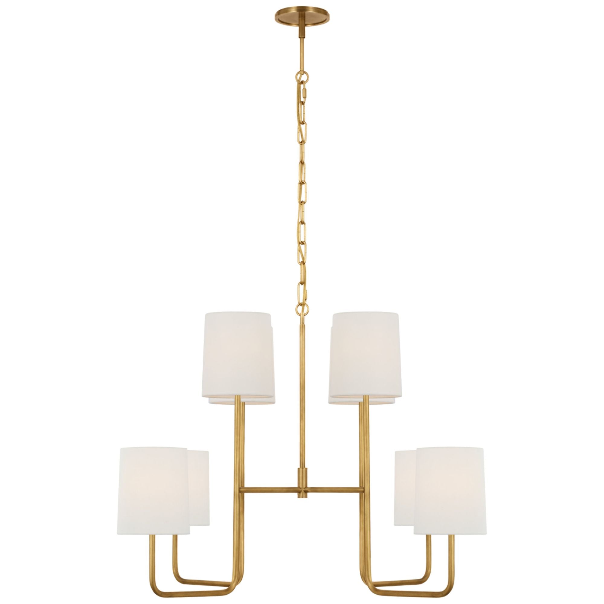Barbara Barry Go Lightly Extra Large Two Tier Chandelier in Soft Brass with Linen Shades Ceiling Light W30" x H25.25"