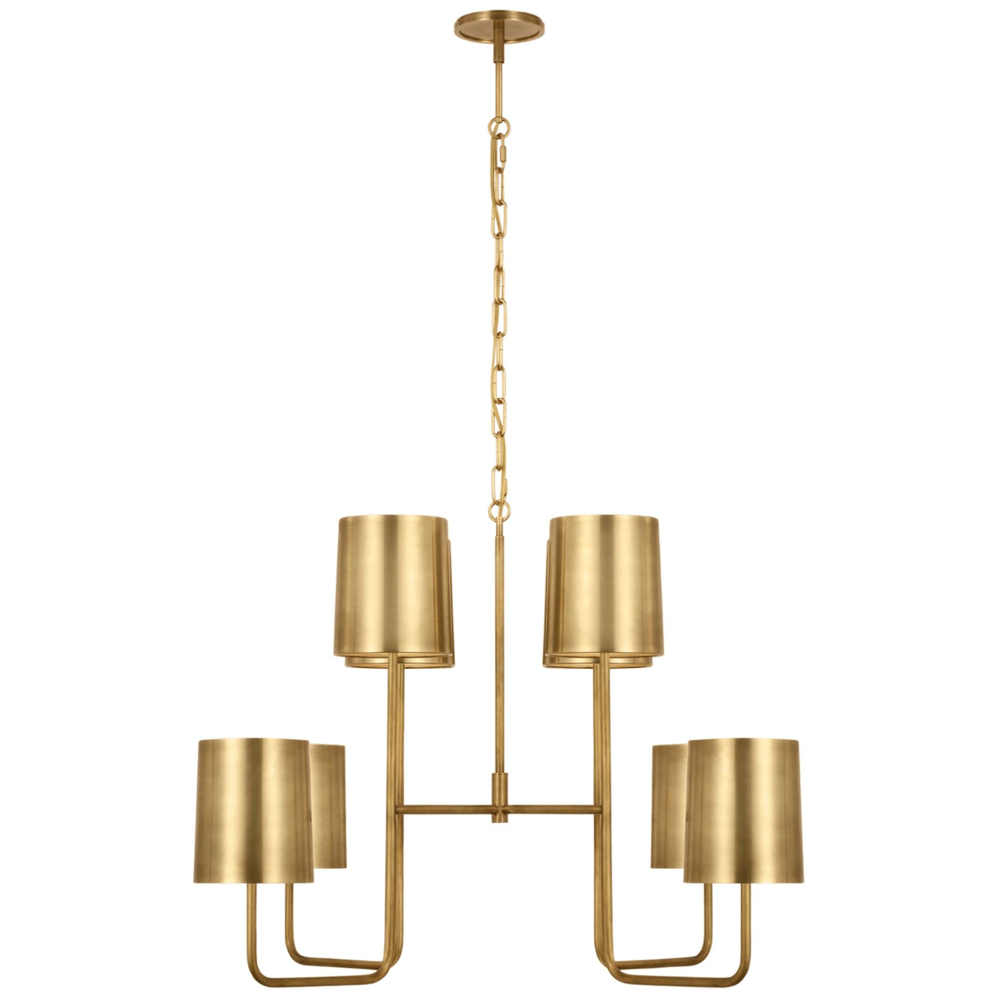 Barbara Barry Go Lightly Extra Large Two Tier Chandelier in Soft Brass with Soft Brass Shades Ceiling Light W30" x H25.25"