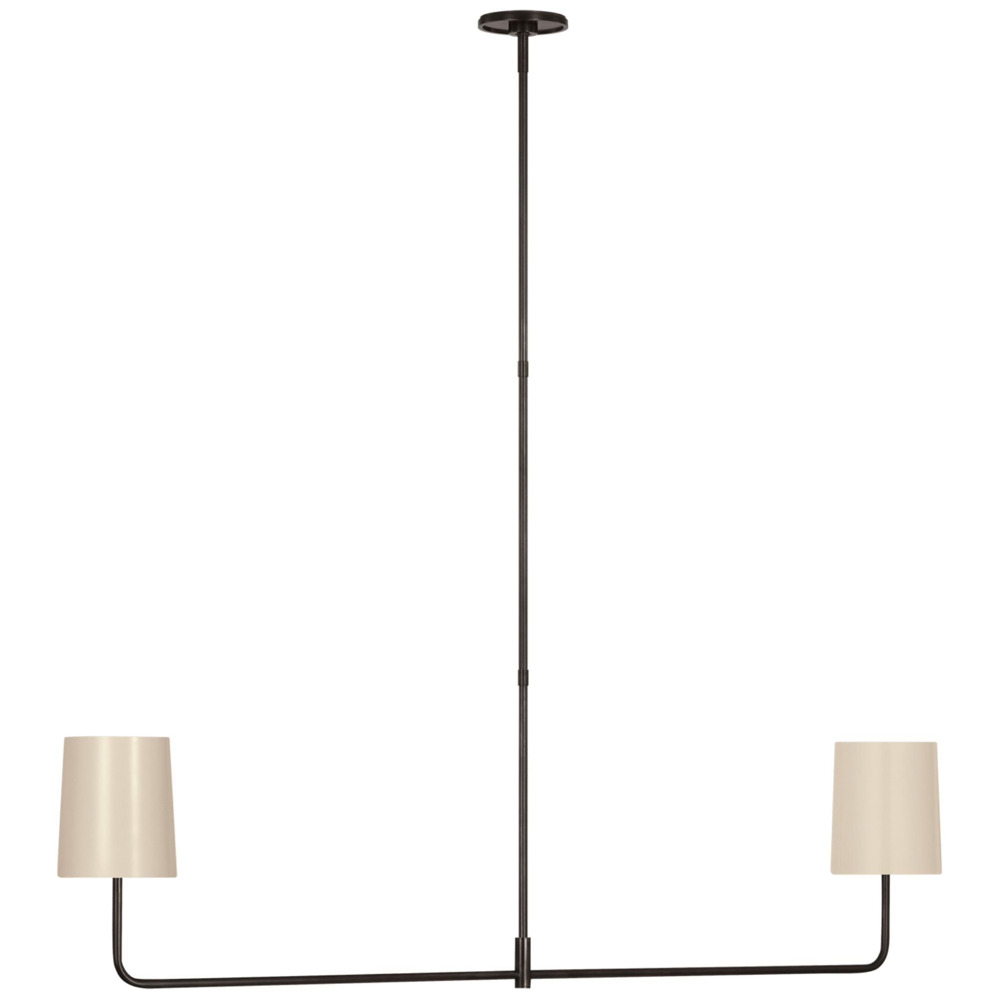 Barbara Barry Go Lightly 54" Two Light Linear Chandelier in Bronze with China White Shades Ceiling Light W54"