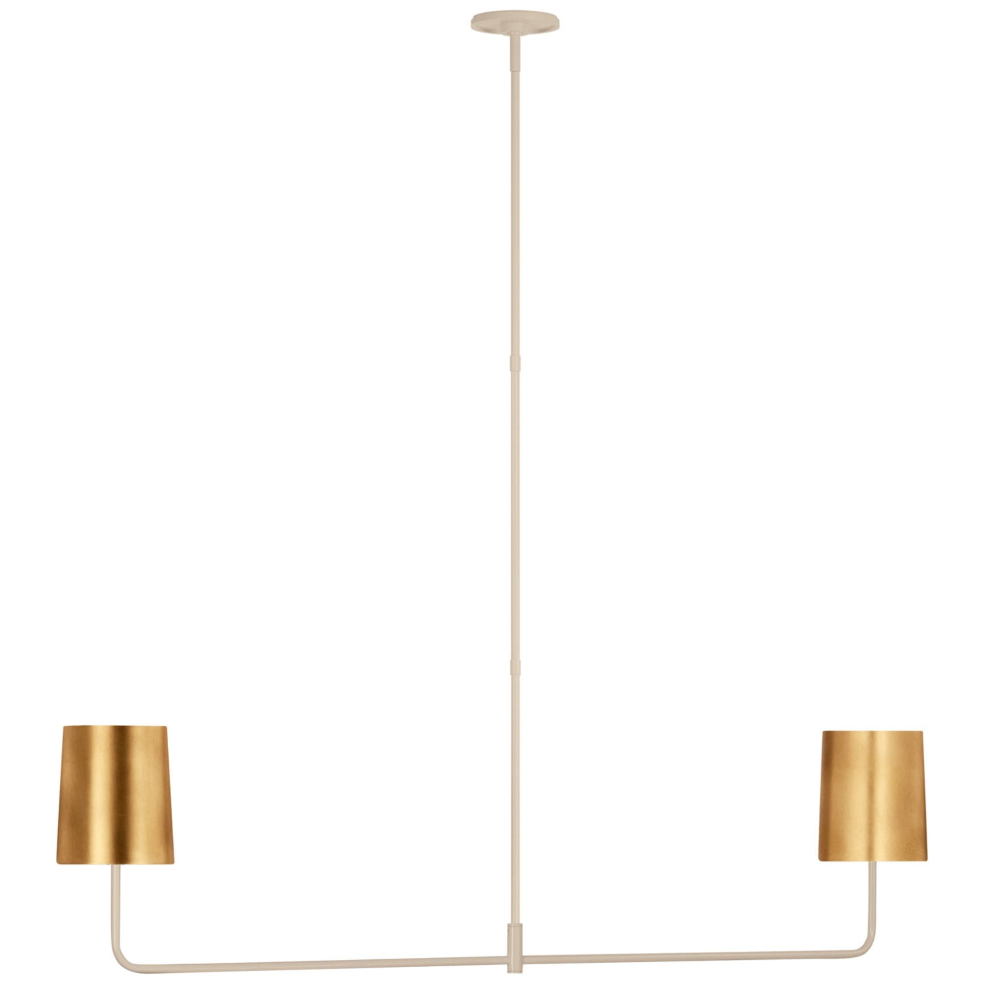 Barbara Barry Go Lightly 54" Two Light Linear Chandelier in China White with Gild Shades Ceiling Light W54"