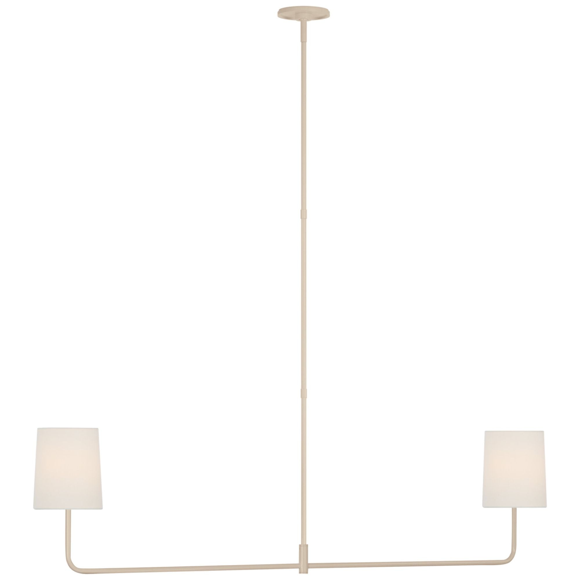 Barbara Barry Go Lightly 54" Two Light Linear Chandelier in China White with Linen Shades Ceiling Light W54"