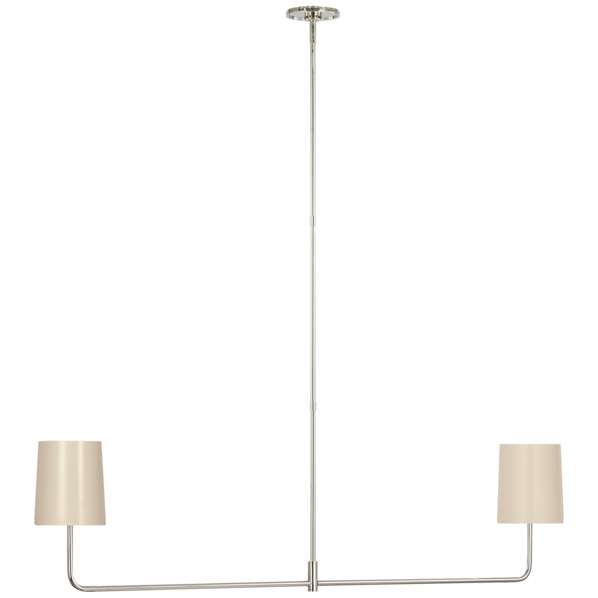 Barbara Barry Go Lightly 54" Two Light Linear Chandelier in Polished Nickel with China White Shades Ceiling Light W54"