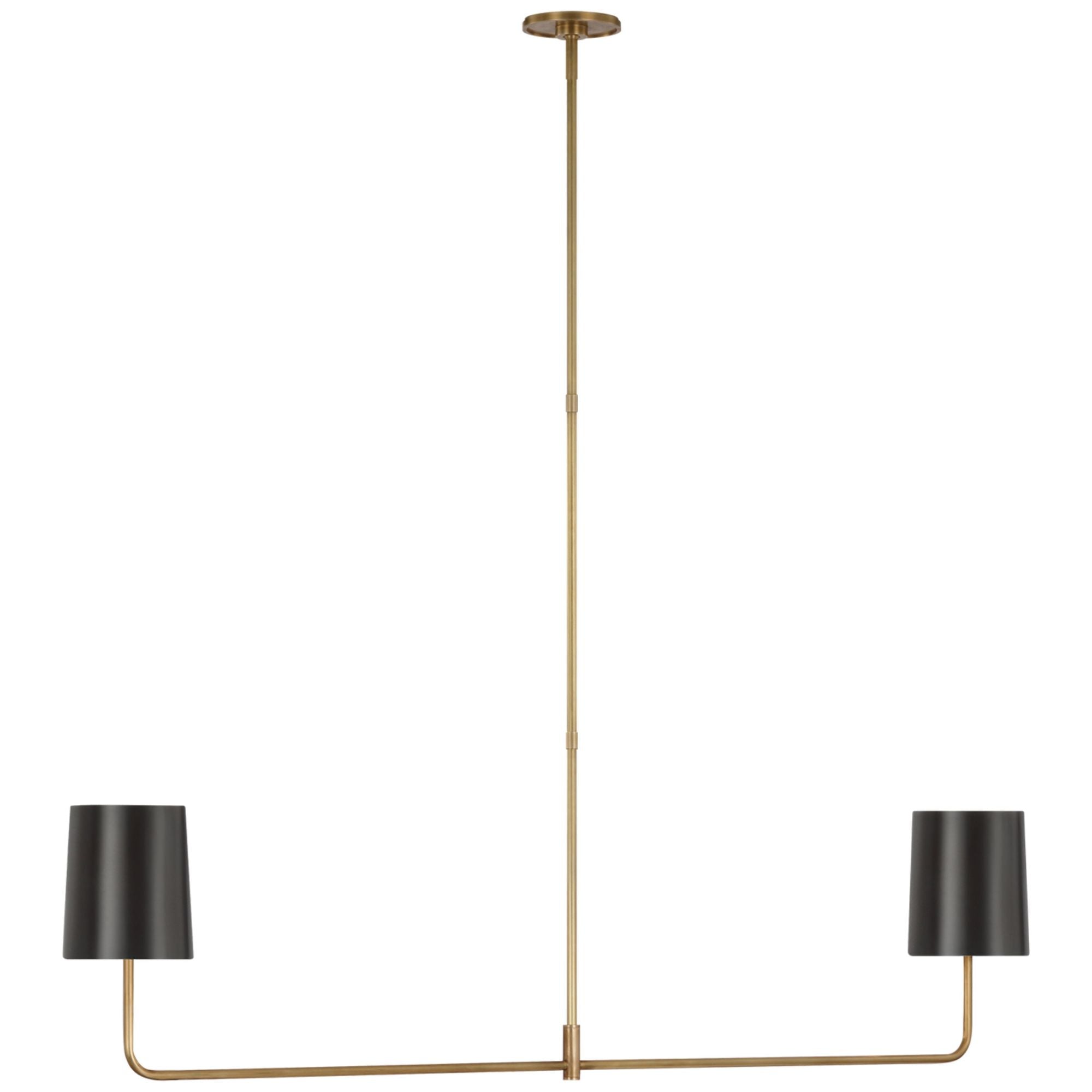 Barbara Barry Go Lightly 54" Two Light Linear Chandelier in Soft Brass with Bronze Shades Ceiling Light W54"