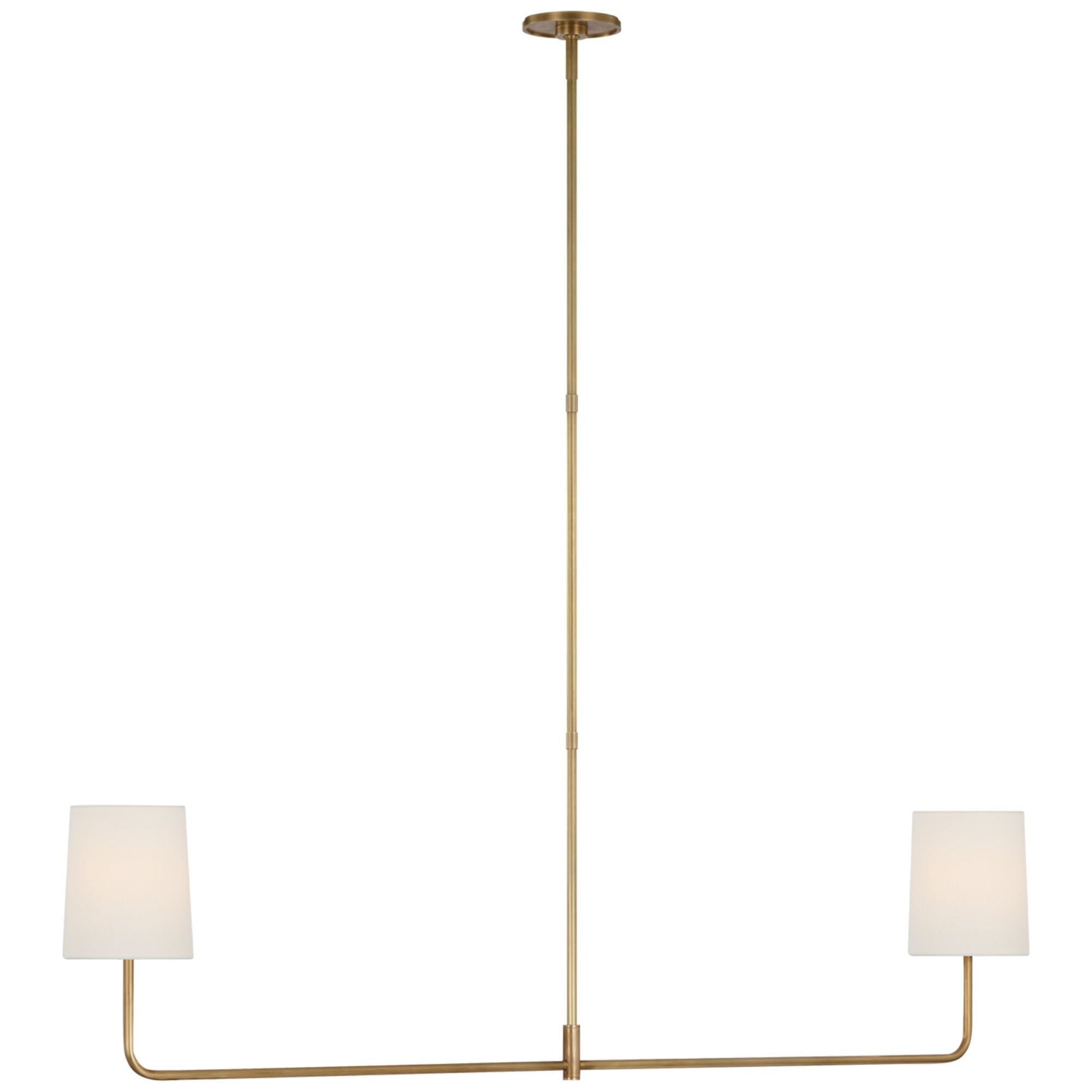 Barbara Barry Go Lightly 54" Two Light Linear Chandelier in Soft Brass with Linen Shades Ceiling Light W54"